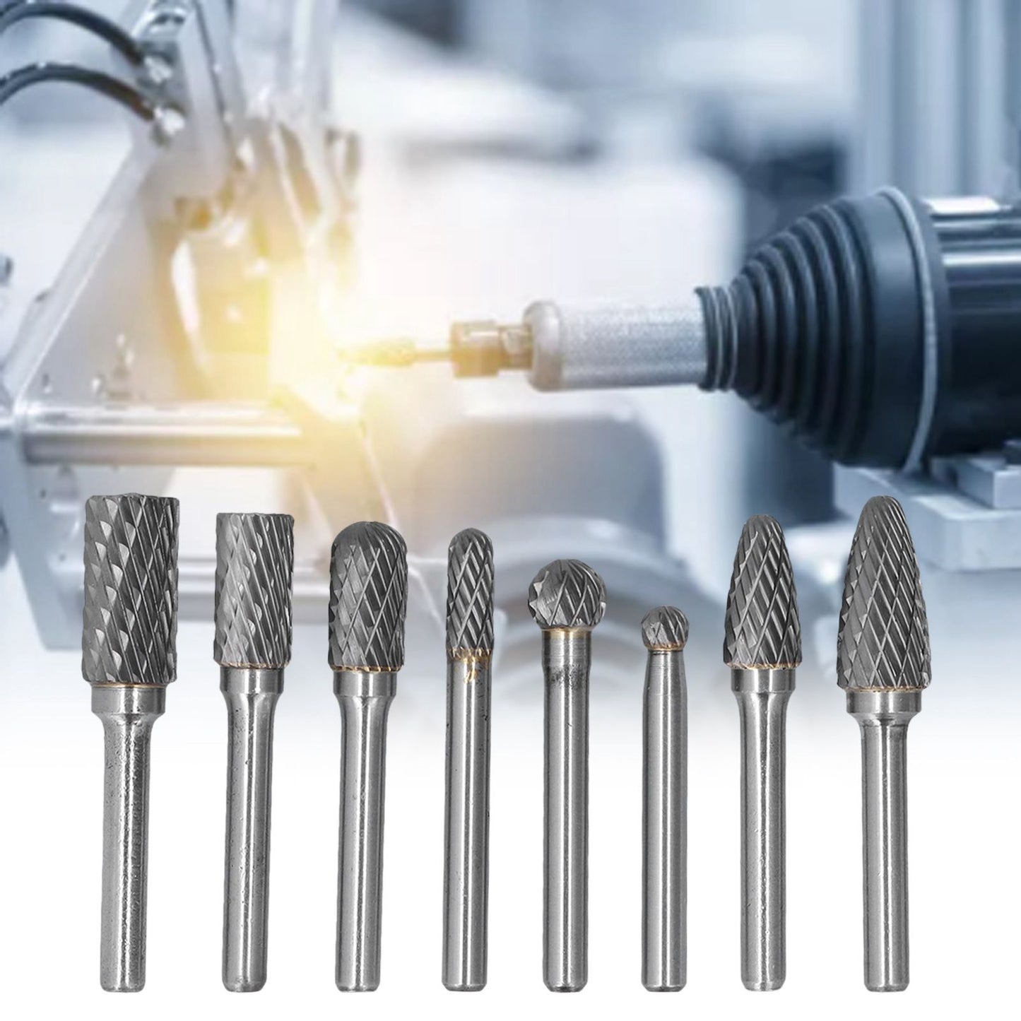 8pcs Tungsten Carbide Burr Bits Dia 6mm Rotary File Set for Wood Carving Metal Working