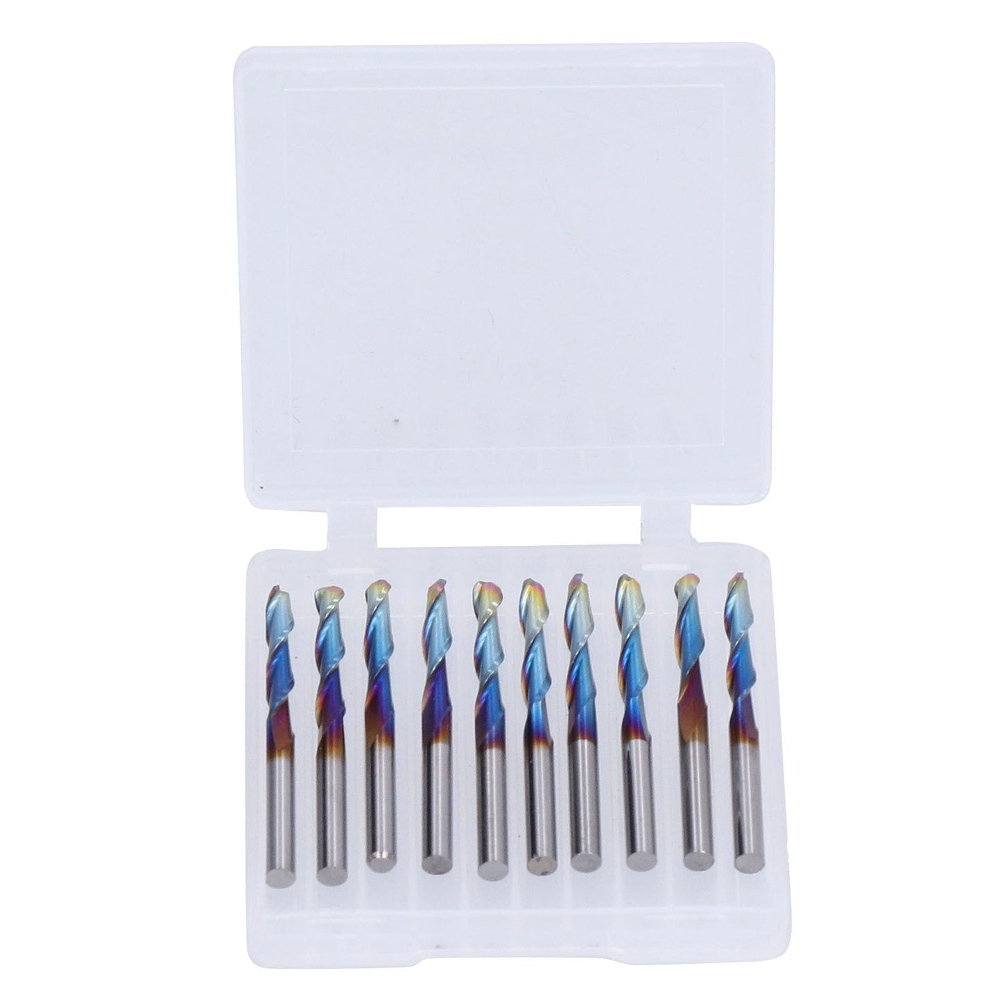 10Pcs Router Bits Tungsten Steel Spiral Flute Milling Cutter Tool with Plating Blue for Wood PVC Nylon