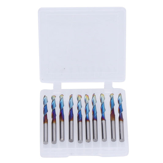 10Pcs Router Bits Tungsten Steel Spiral Flute Milling Cutter Tool with Plating Blue for Wood PVC Nylon
