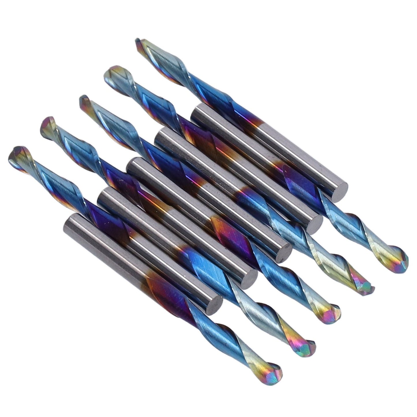 10Pcs Router Bits Tungsten Steel Spiral Flute Milling Cutter Tool with Plating Blue for Wood PVC Nylon