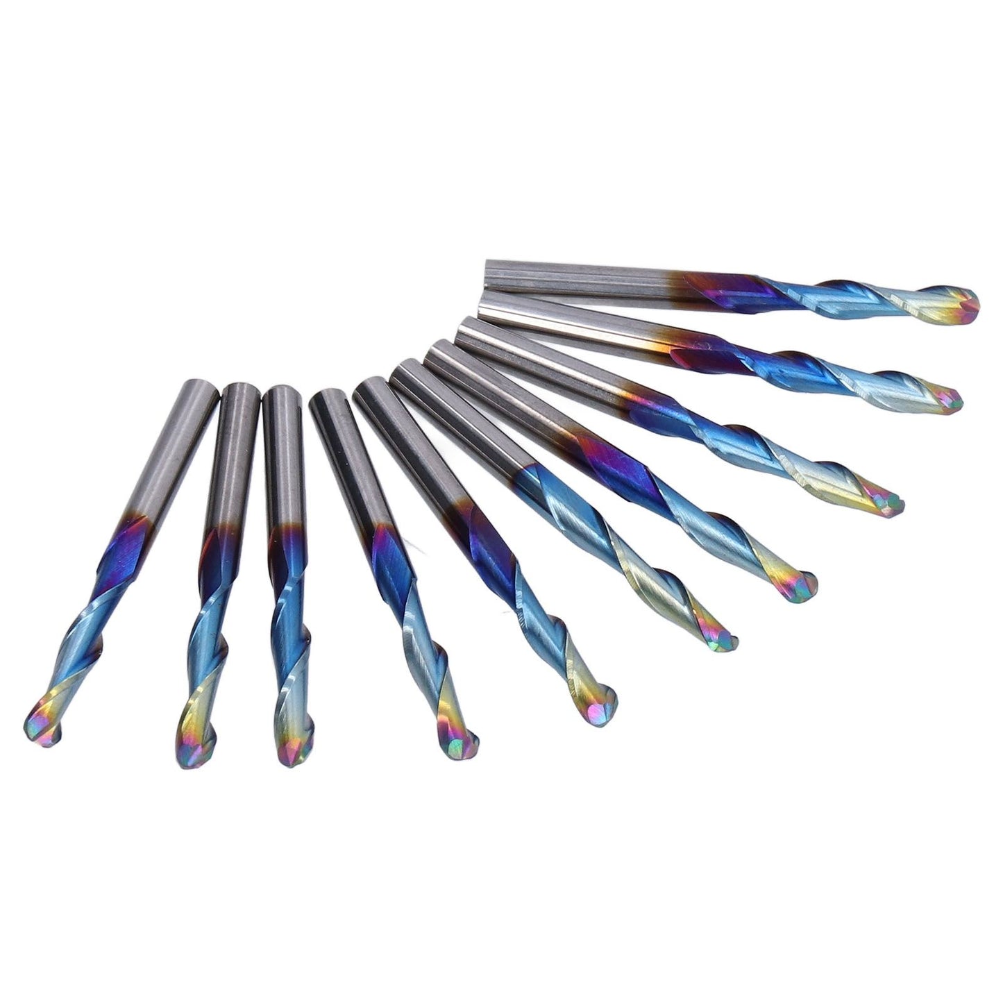 10Pcs Router Bits Tungsten Steel Spiral Flute Milling Cutter Tool with Plating Blue for Wood PVC Nylon