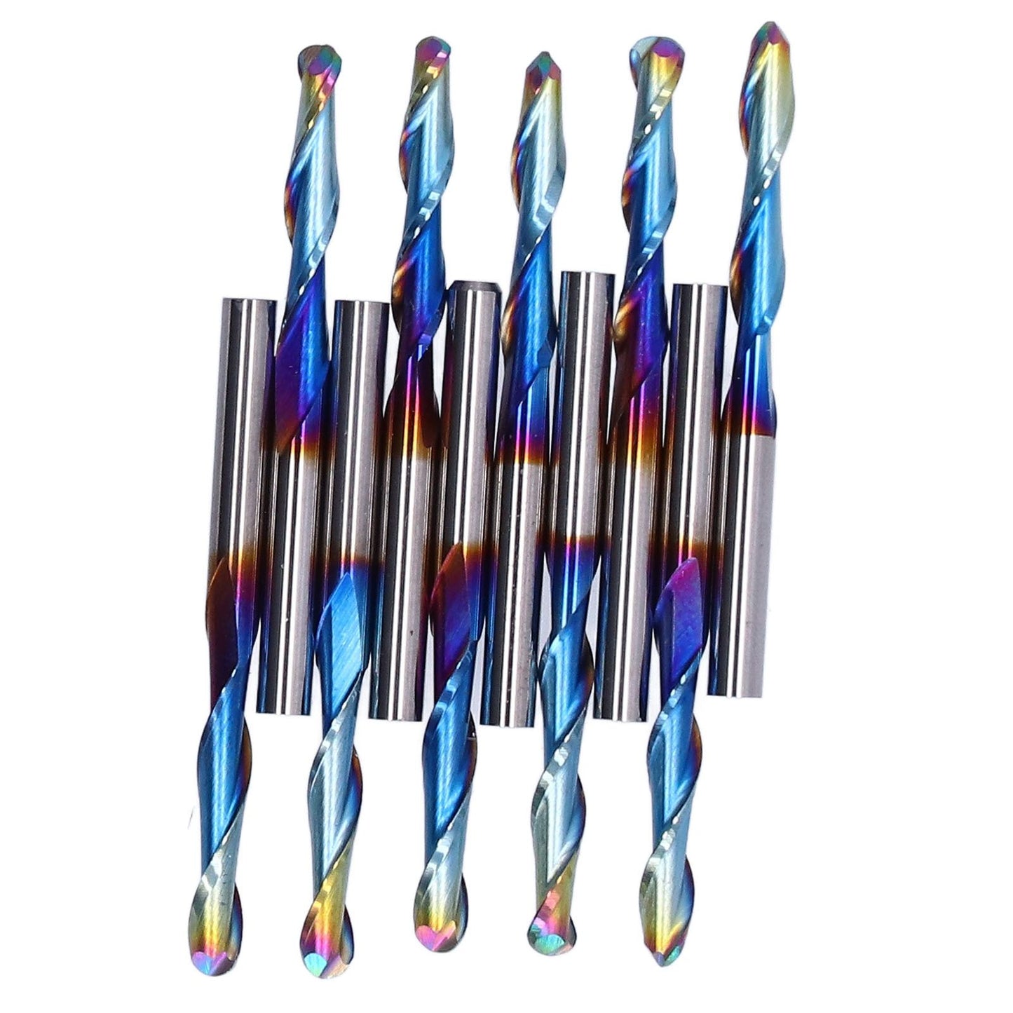 10Pcs Router Bits Tungsten Steel Spiral Flute Milling Cutter Tool with Plating Blue for Wood PVC Nylon