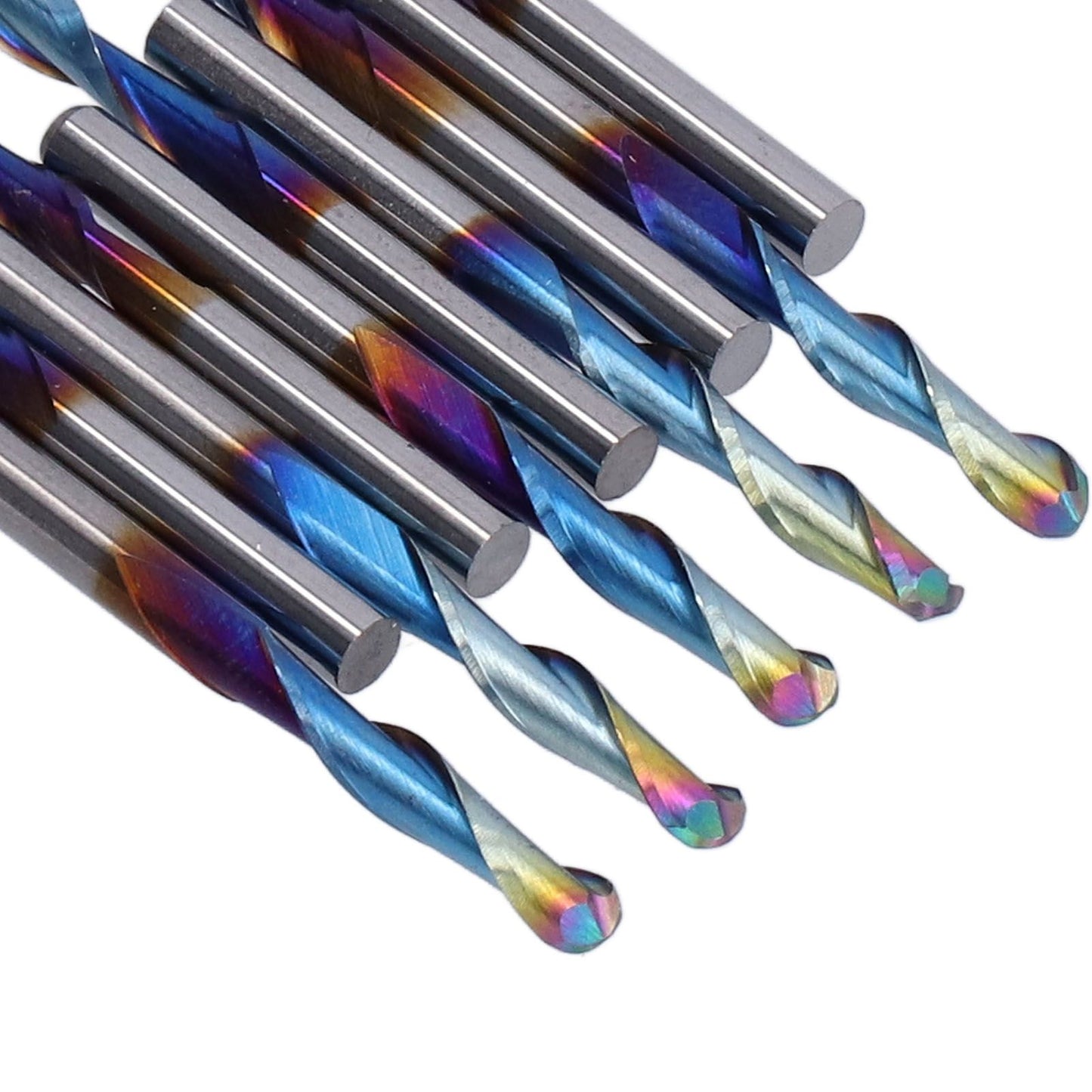 10Pcs Router Bits Tungsten Steel Spiral Flute Milling Cutter Tool with Plating Blue for Wood PVC Nylon