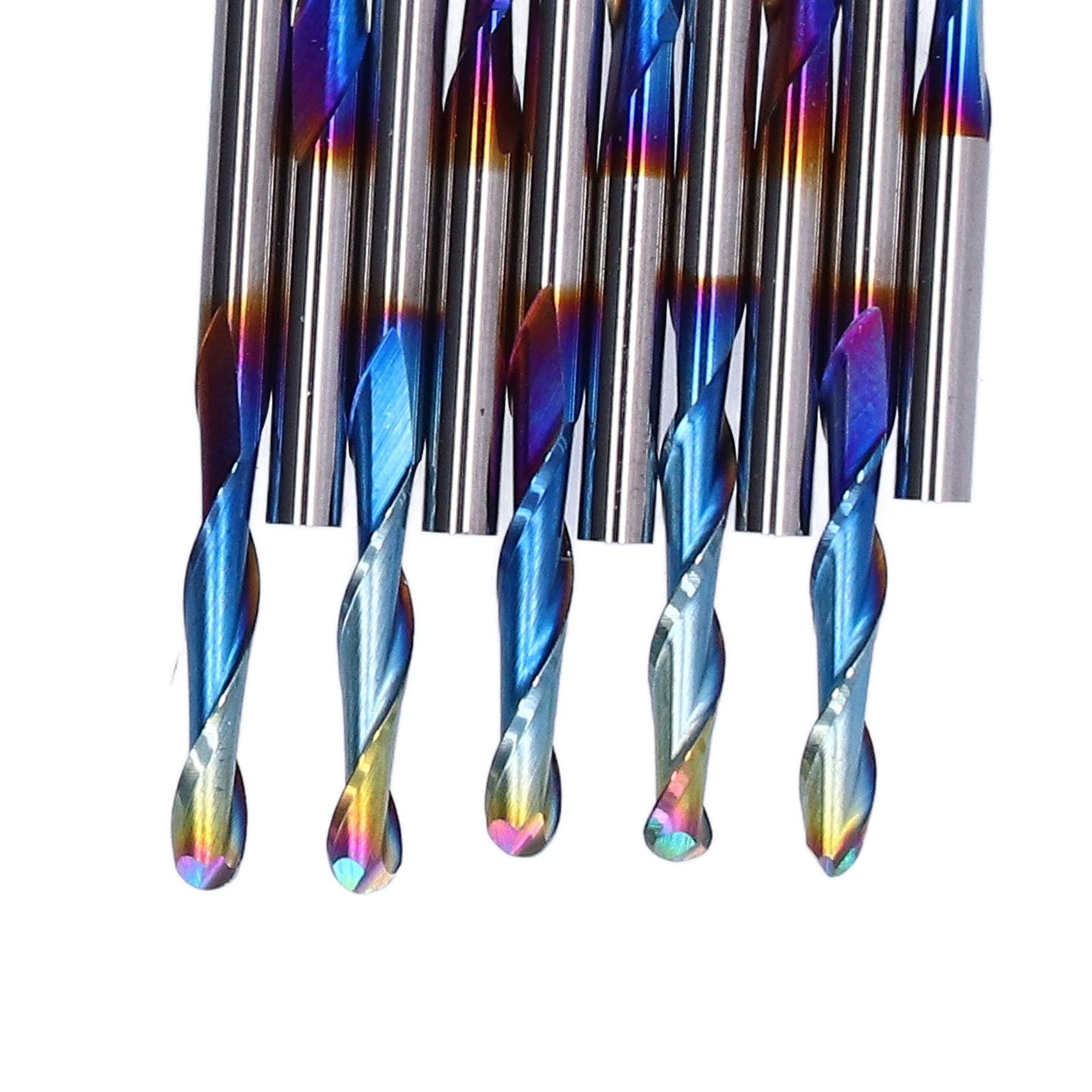 10Pcs Router Bits Tungsten Steel Spiral Flute Milling Cutter Tool with Plating Blue for Wood PVC Nylon
