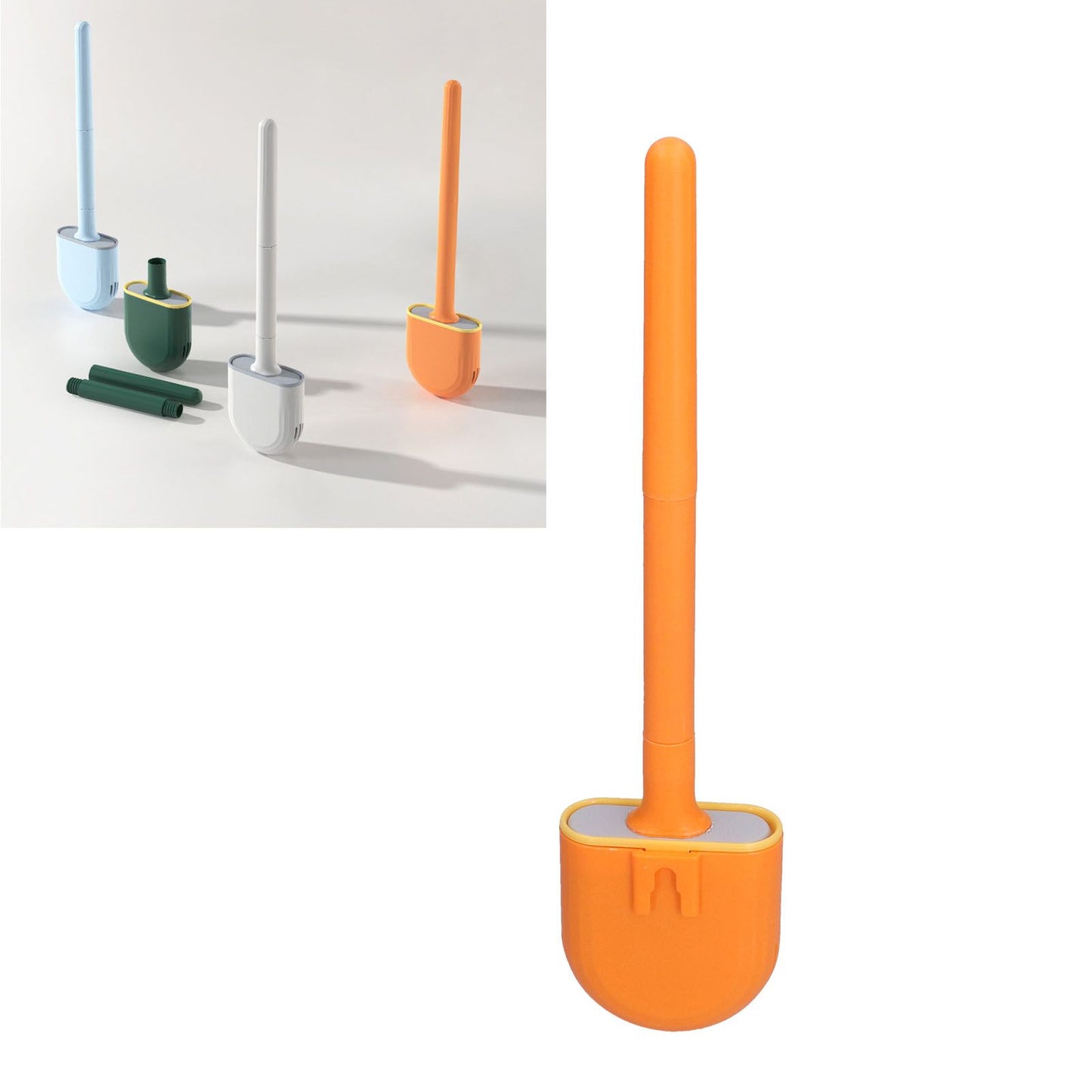 Wall Mounted Toilet Brush Drying Holder Set with Detachable Handle Cleaning Tool for Home Hotel BathroomOrange