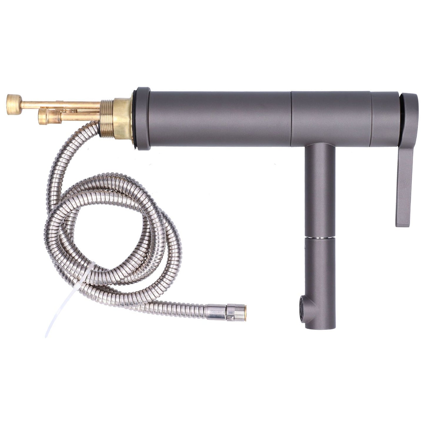 G1/2 Above Counter Basin Pull Out Faucet Set Cold Hot Mixing Water Tap with Water Pipes for Home Bathroom Gray