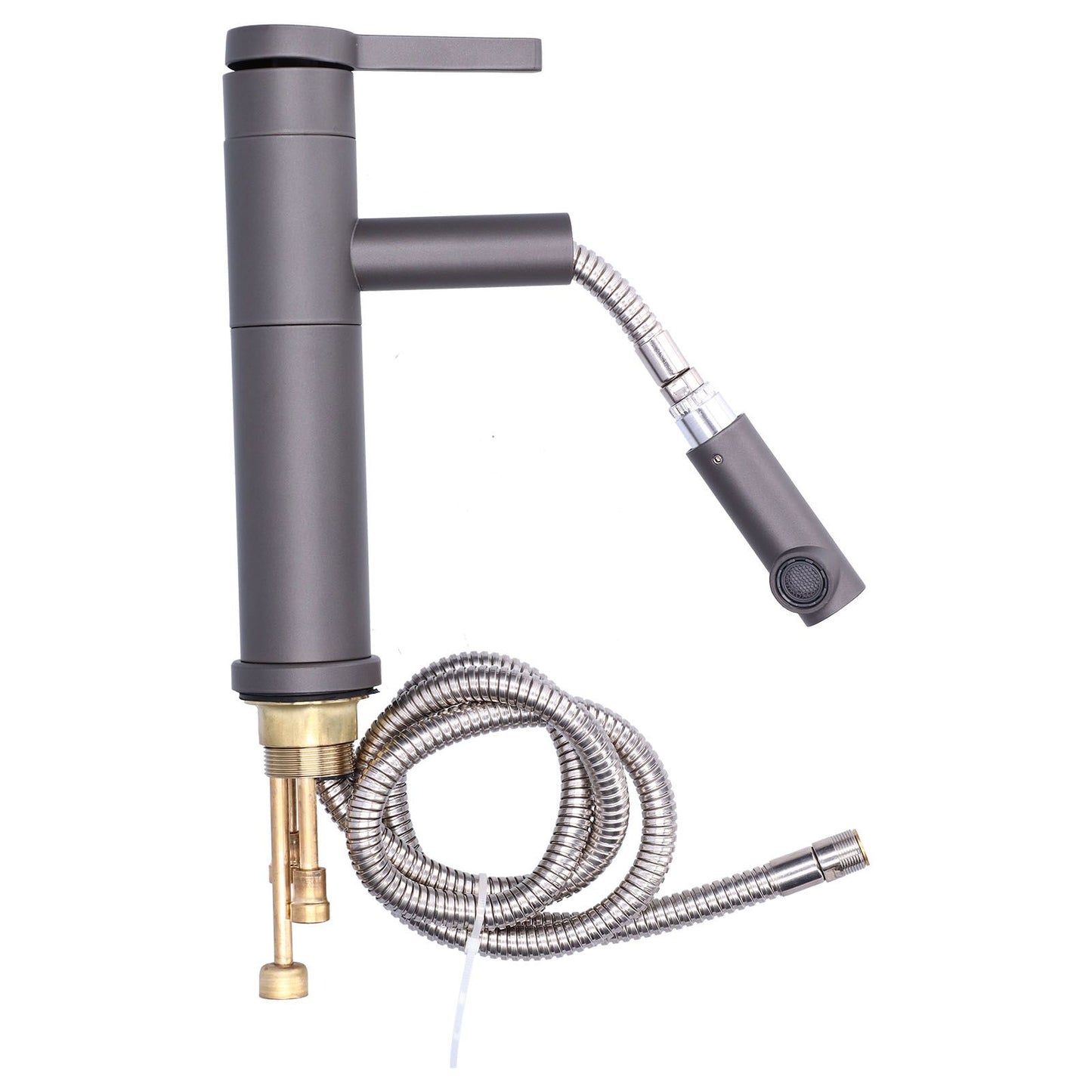 G1/2 Above Counter Basin Pull Out Faucet Set Cold Hot Mixing Water Tap with Water Pipes for Home Bathroom Gray
