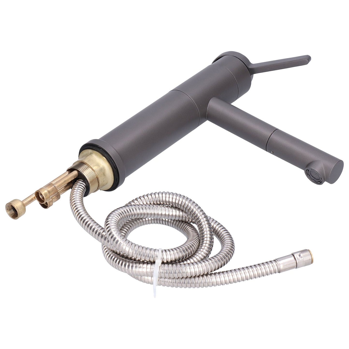 G1/2 Above Counter Basin Pull Out Faucet Set Cold Hot Mixing Water Tap with Water Pipes for Home Bathroom Gray