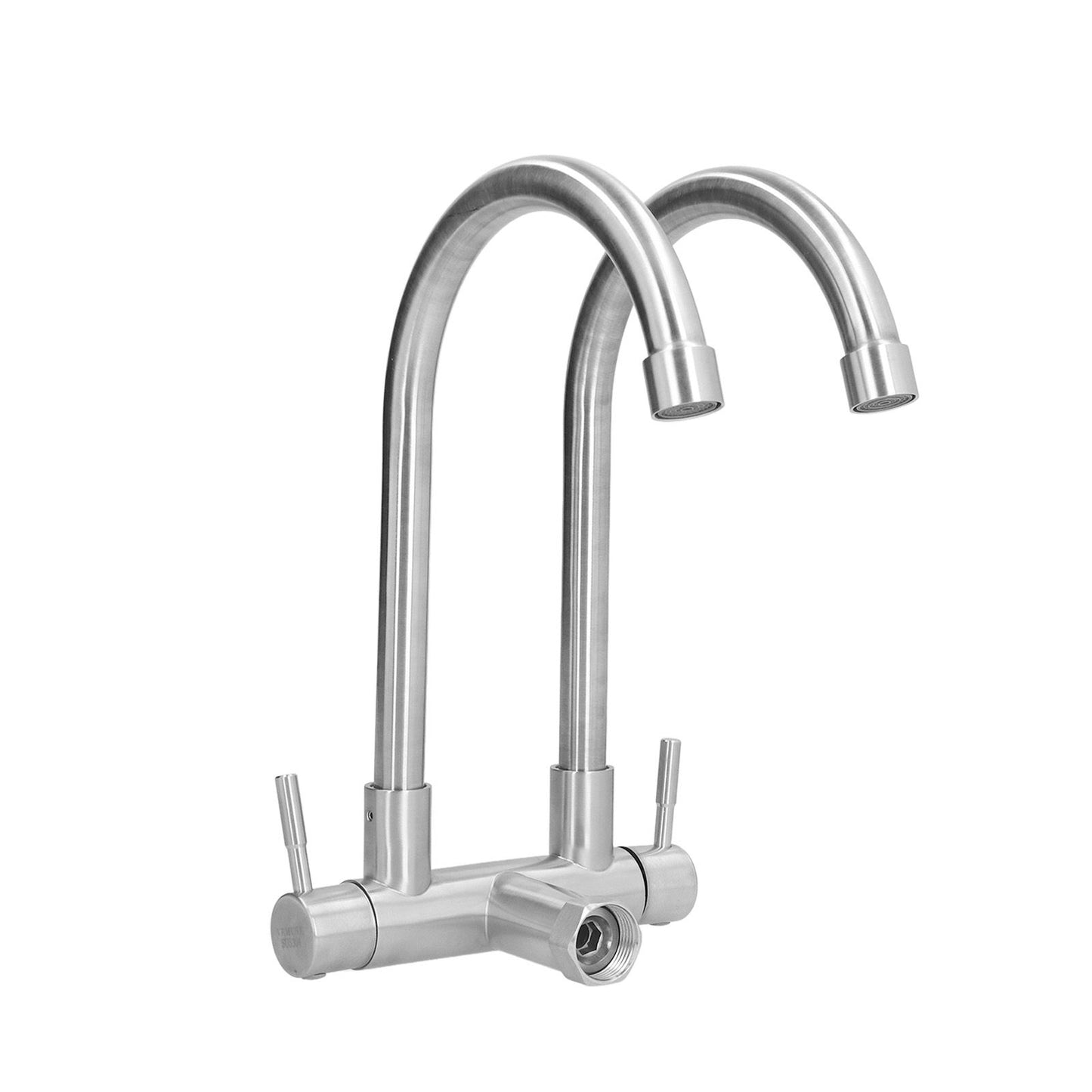 G3/4 Double Nozzle Single Cold Faucet 360 Degree Rotating 304 Stainless Steel Basin Tap for Kitchen Bathroom
