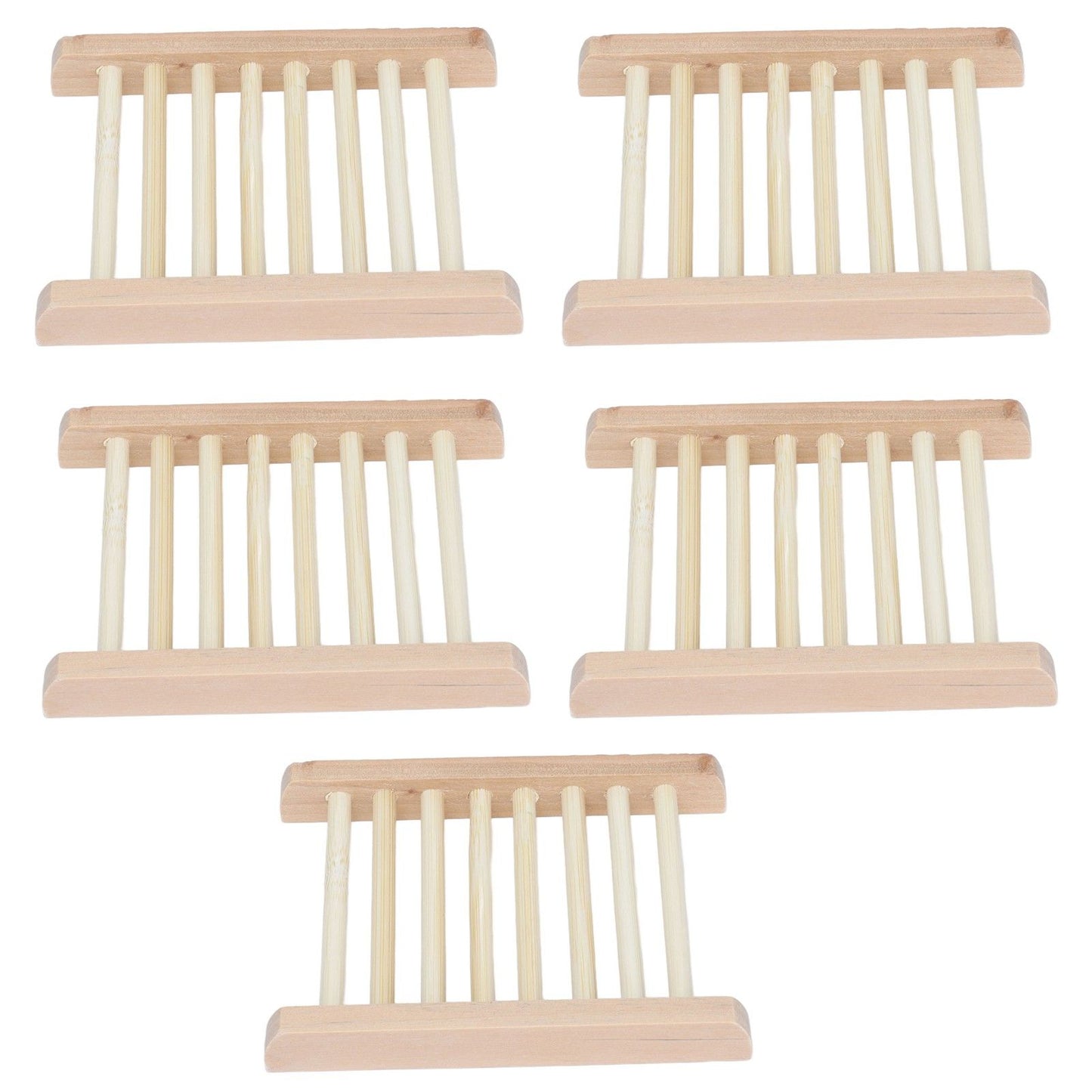 5pcs Bamboo Soap Dish Waterproof Antislip Wooden Bar Soap Holder for Shower Bathroom Kitchen