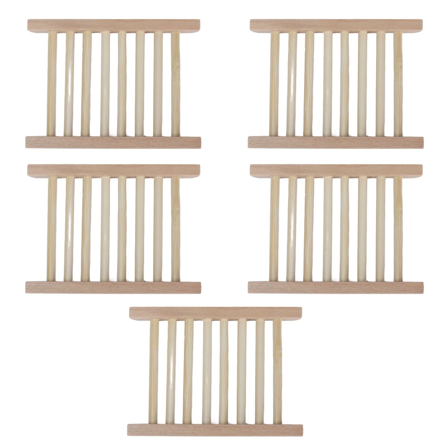 5pcs Bamboo Soap Dish Waterproof Antislip Wooden Bar Soap Holder for Shower Bathroom Kitchen