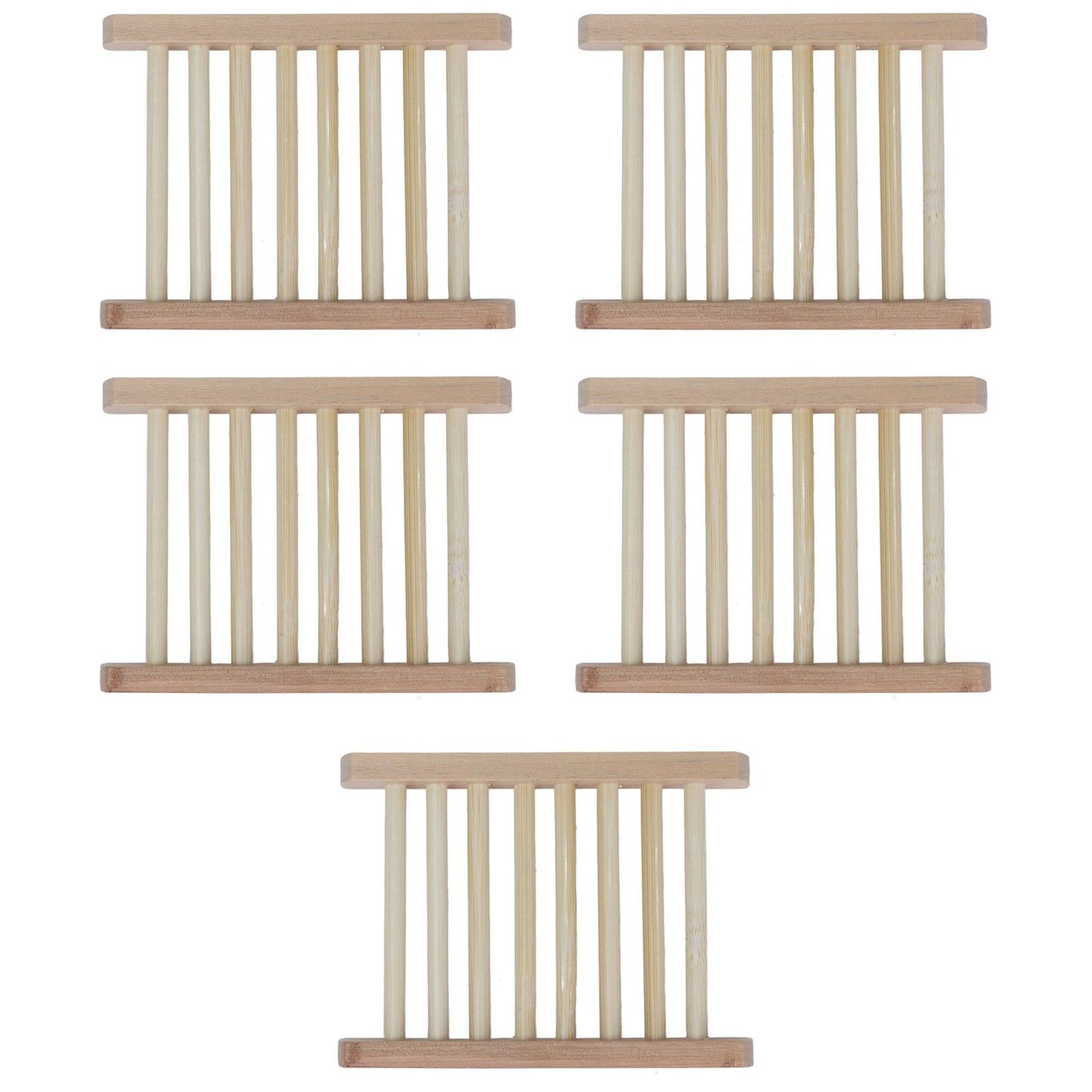 5pcs Bamboo Soap Dish Waterproof Antislip Wooden Bar Soap Holder for Shower Bathroom Kitchen