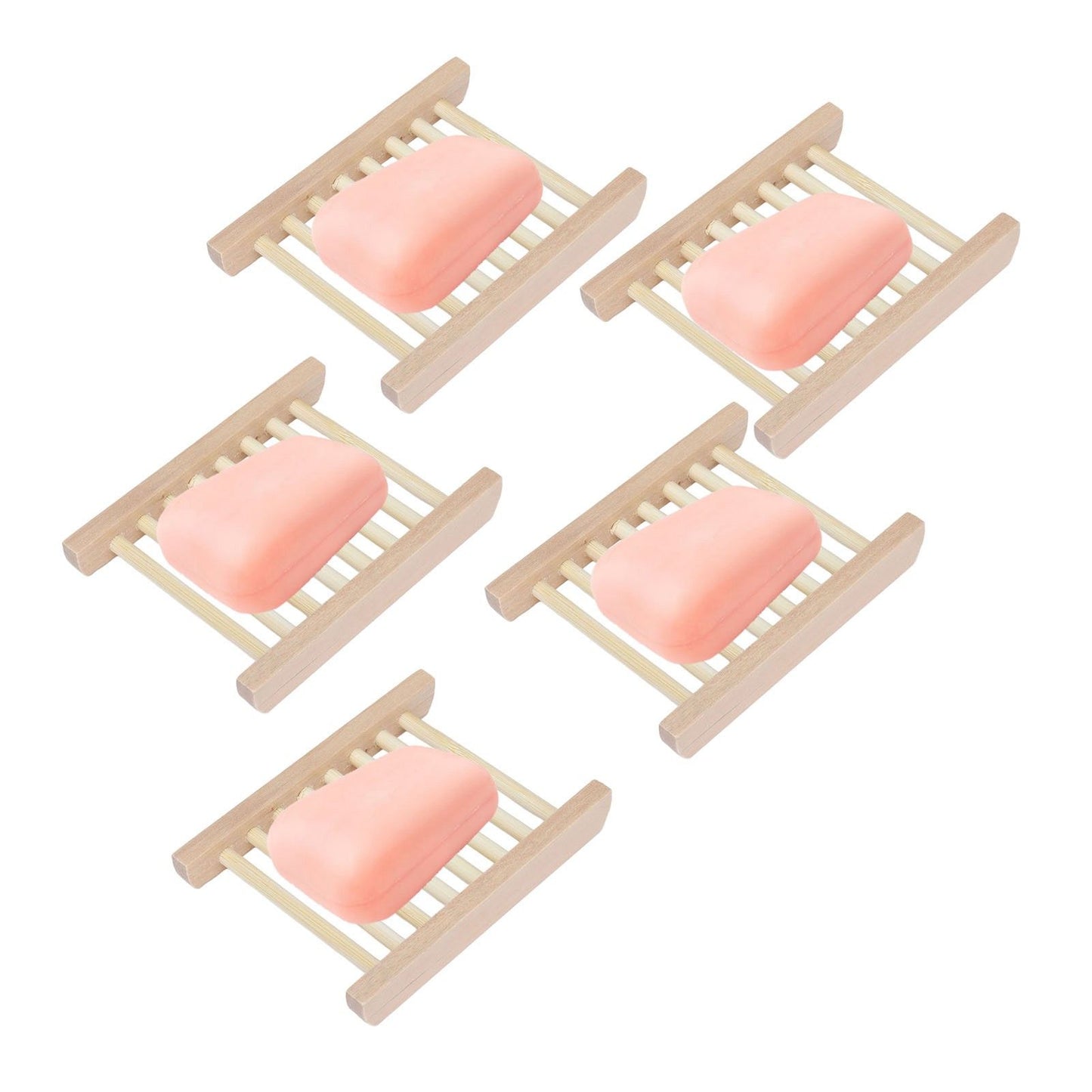 5pcs Bamboo Soap Dish Waterproof Antislip Wooden Bar Soap Holder for Shower Bathroom Kitchen