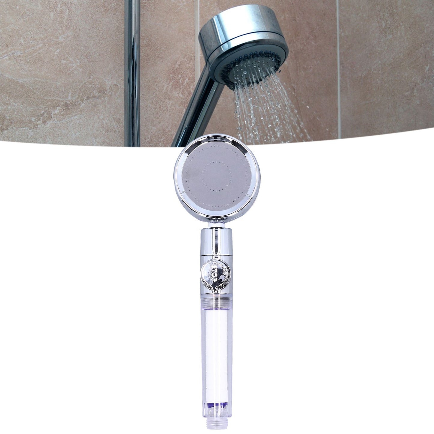 G1/2 High Pressure Fan Shower Head with Pause Switch 360 Degree Rotation Handheld Filter Detachable Shower SprayerPurple