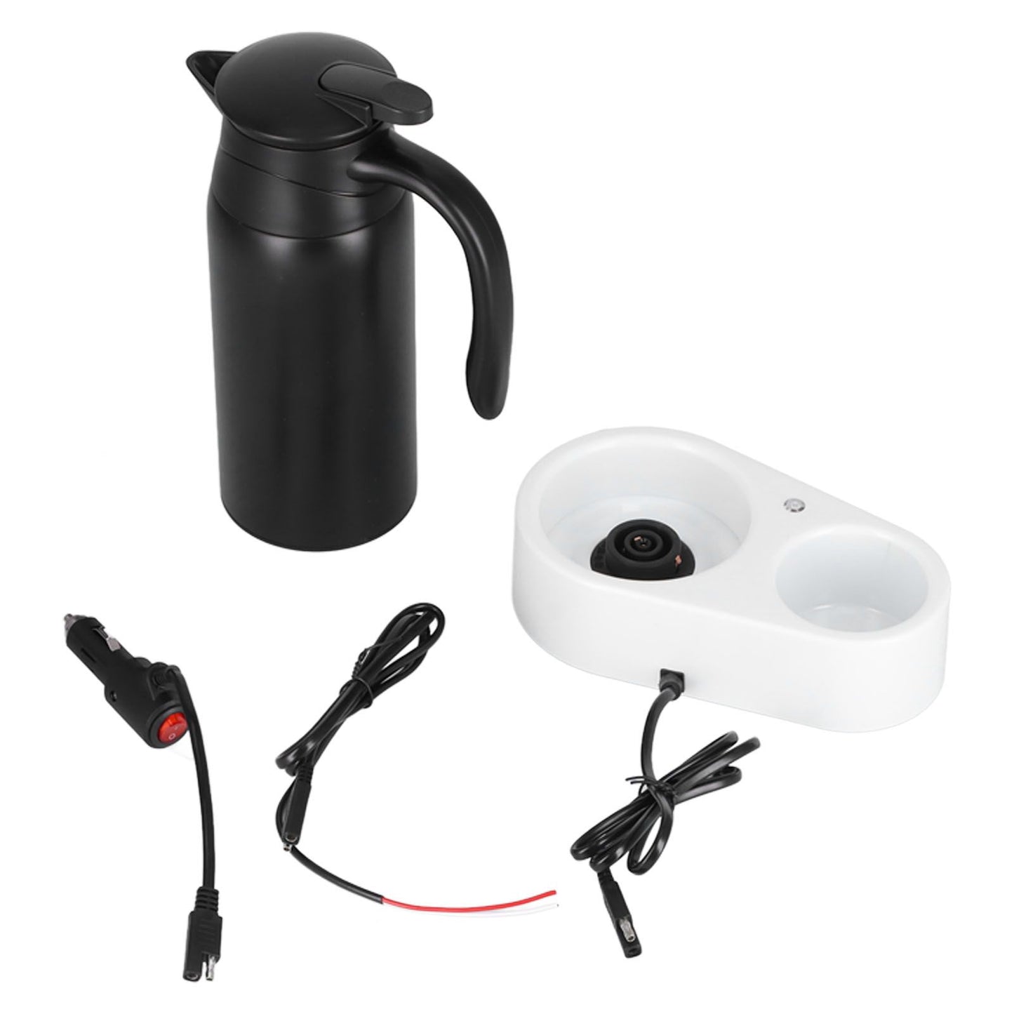 800ml Portable Electric Car Kettles Car Water Dispenser with White Base Silicone Sealing Ring Cover for Travel Boil WaterBlack