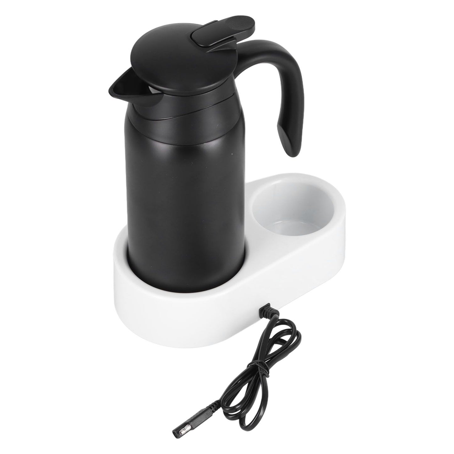 800ml Portable Electric Car Kettles Car Water Dispenser with White Base Silicone Sealing Ring Cover for Travel Boil WaterBlack