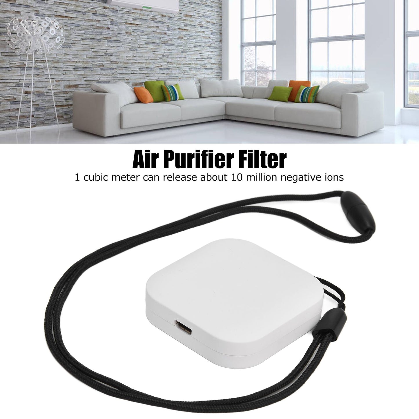Air Humidifier 1000W Negative Ion Portable Wearable Double Head Carbon Brush Air Freshener with USB CableWhite