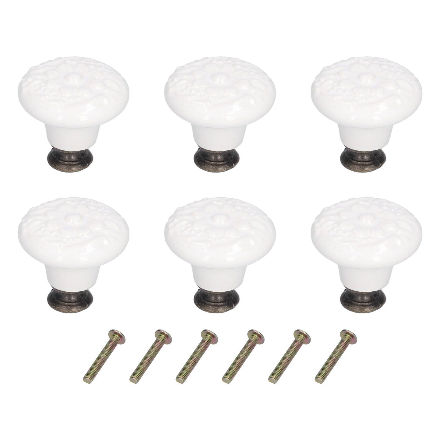 6Pcs Round Ceramic Cabinet Knobs Exquisite Single Hole Pull Handle for Drawer Cupboard DoorWhite
