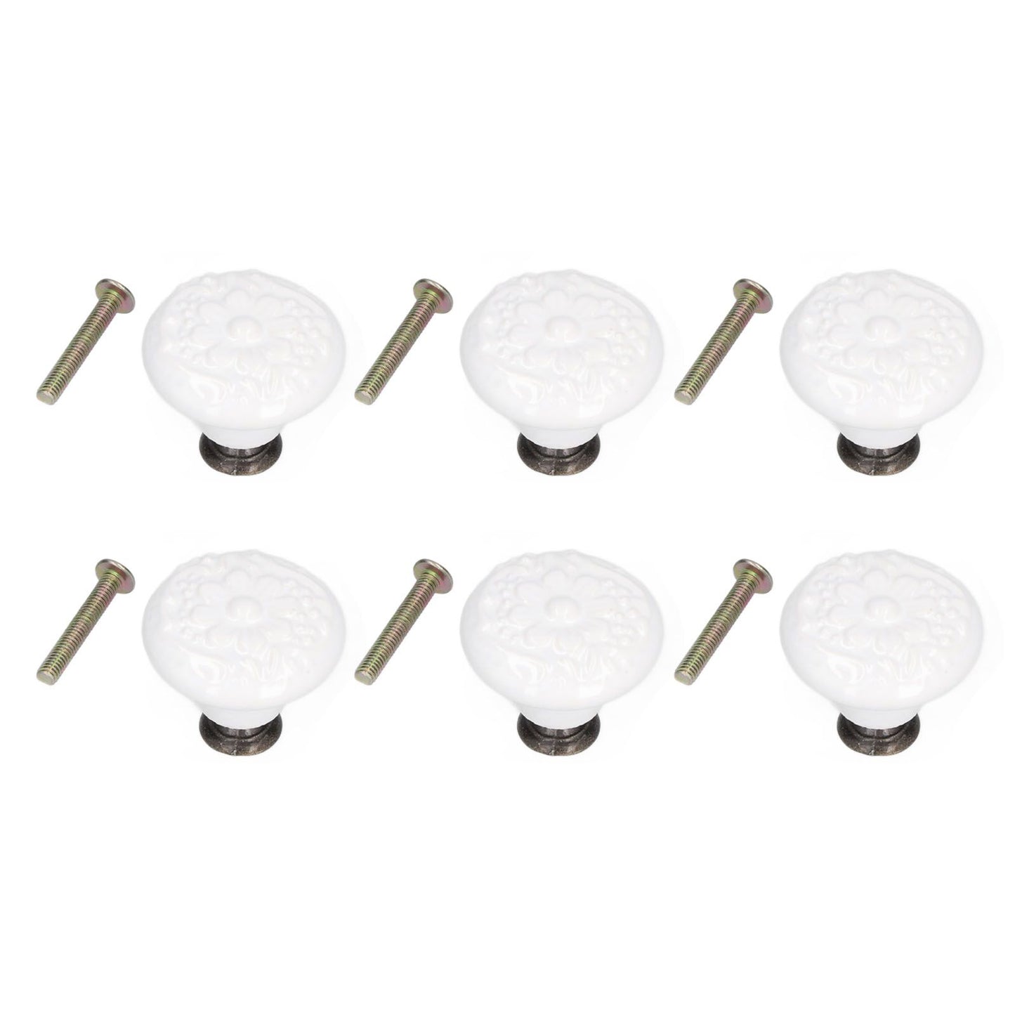 6Pcs Round Ceramic Cabinet Knobs Exquisite Single Hole Pull Handle for Drawer Cupboard DoorWhite