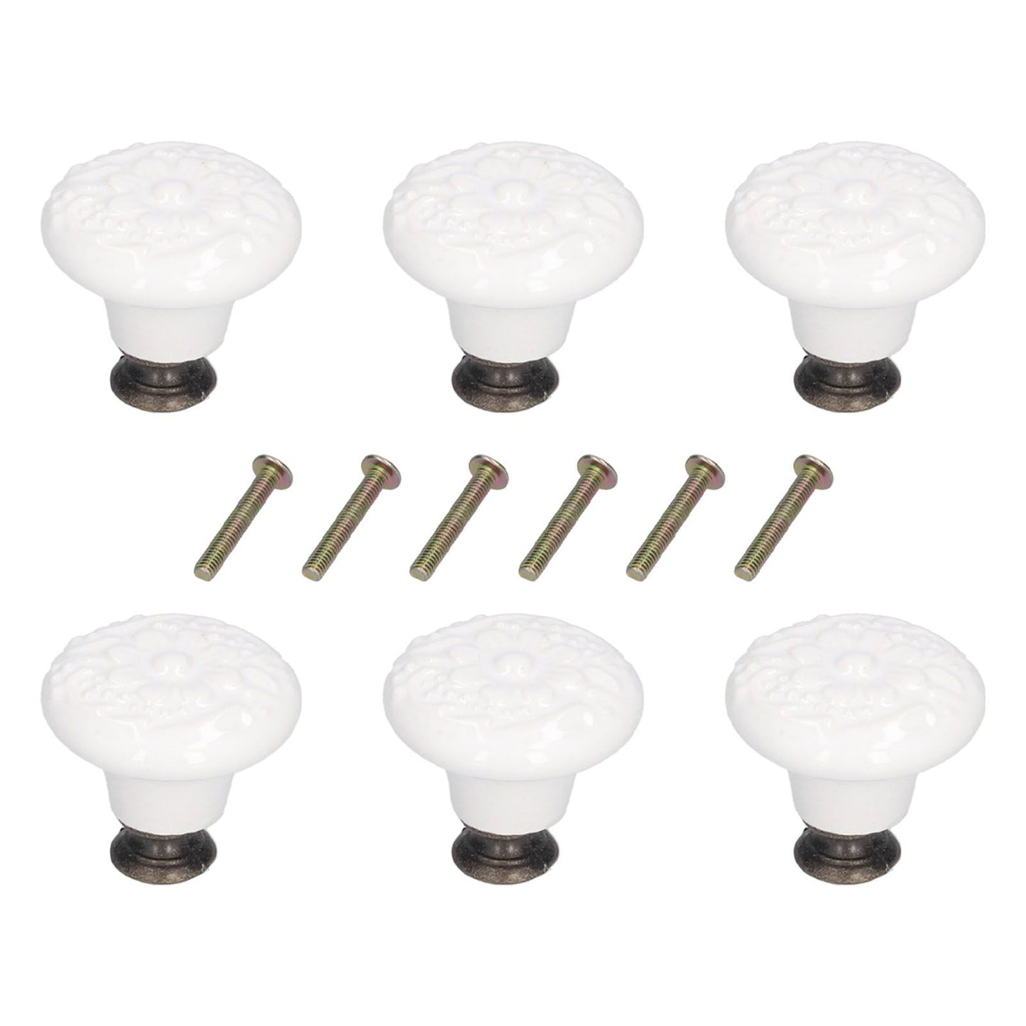 6Pcs Round Ceramic Cabinet Knobs Exquisite Single Hole Pull Handle for Drawer Cupboard DoorWhite