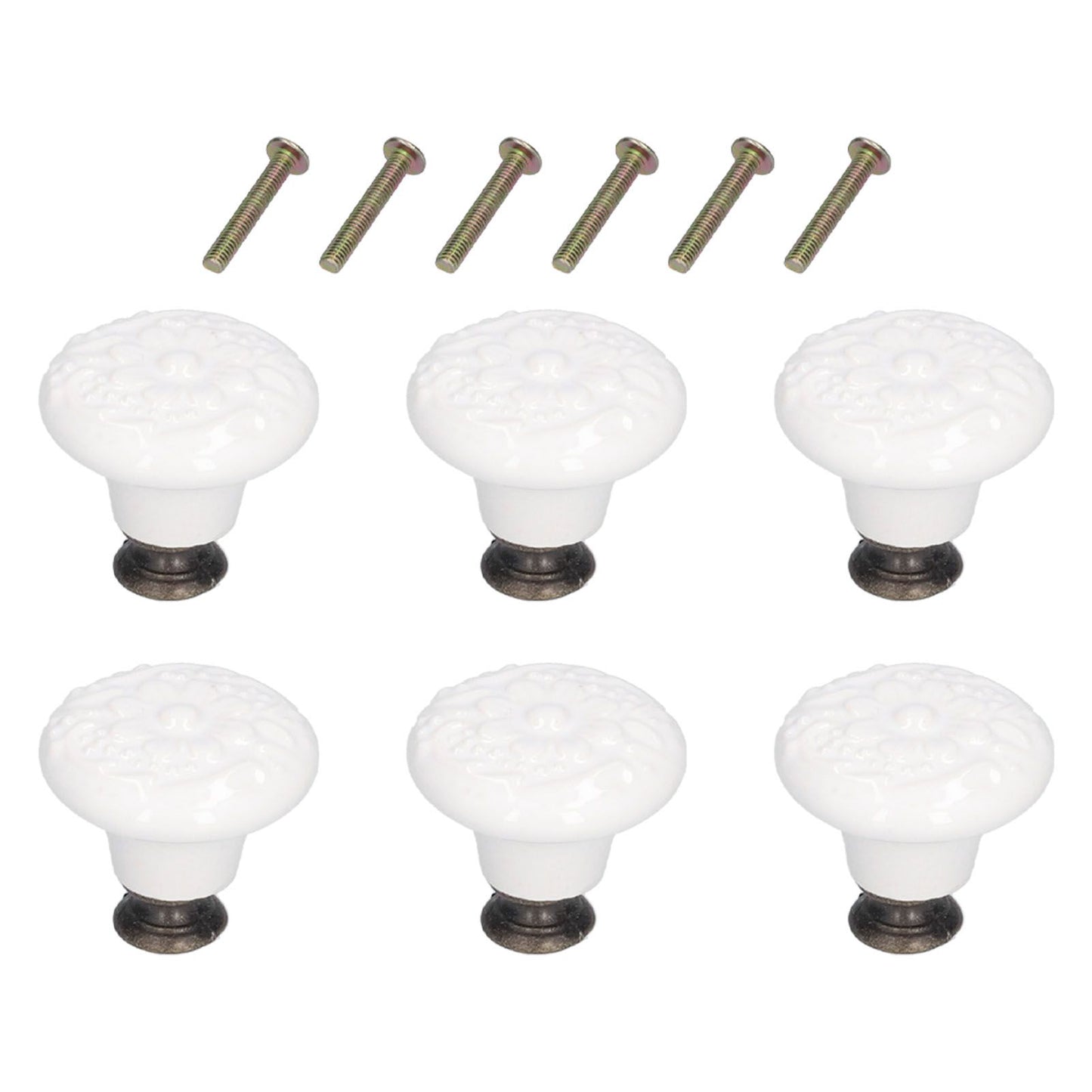 6Pcs Round Ceramic Cabinet Knobs Exquisite Single Hole Pull Handle for Drawer Cupboard DoorWhite