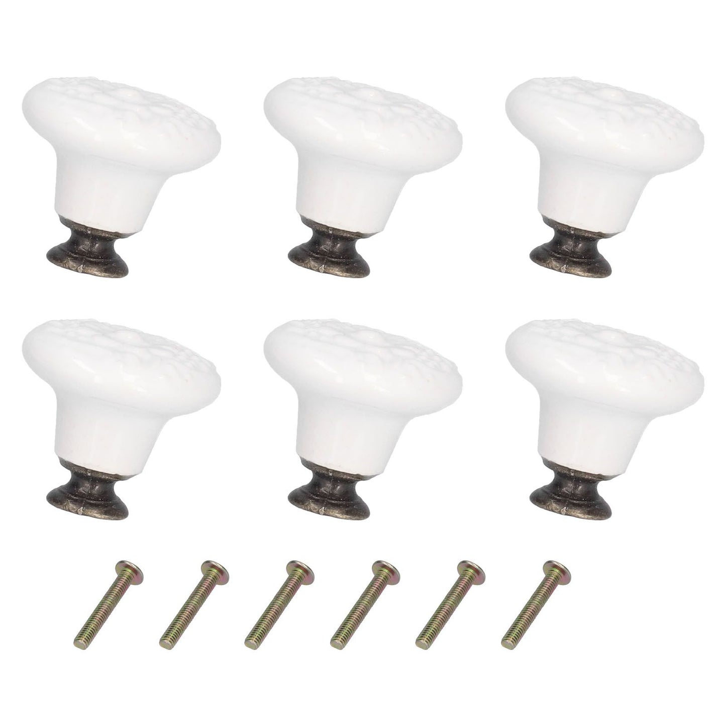 6Pcs Round Ceramic Cabinet Knobs Exquisite Single Hole Pull Handle for Drawer Cupboard DoorWhite