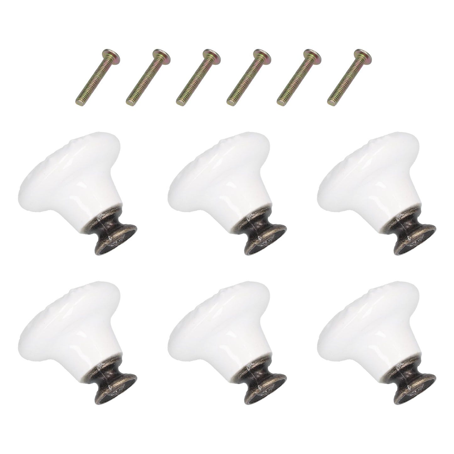 6Pcs Round Ceramic Cabinet Knobs Exquisite Single Hole Pull Handle for Drawer Cupboard DoorWhite