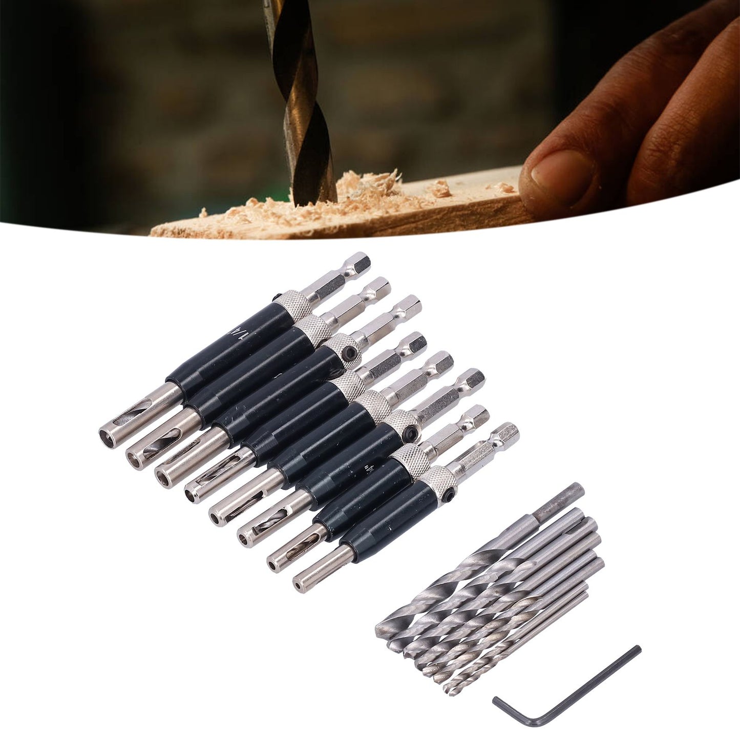 17pcs Hinge Drills Set Self Centering Door Drill Bit Kit with Hex Wrench for Woodworking