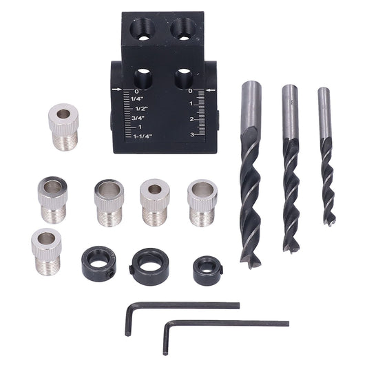 Oblique Hole Locator 15° Pocket Slant Holes Jig Kit Woodworking Positioner with Drill Bits