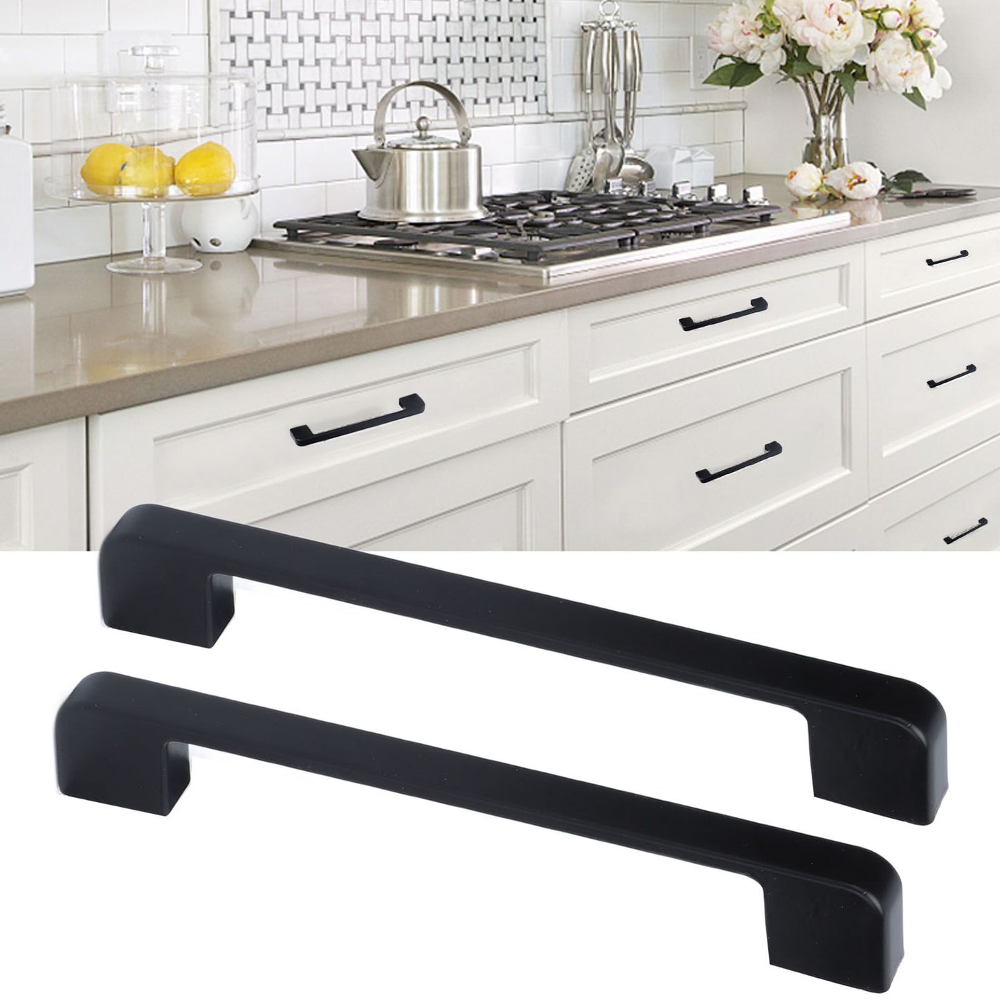 2pcs Cabinet Pulls Black Zinc Alloy Kitchen Drawer Handles with Screws for Drawer Wardrobe Cupboard Door