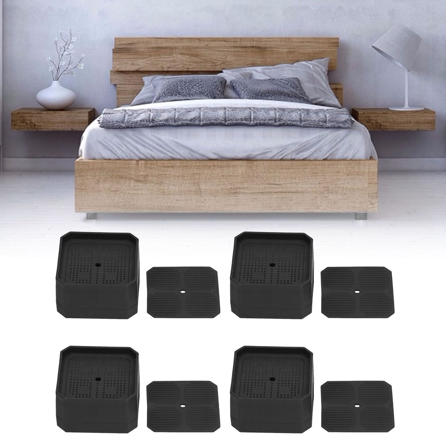4Set Square Furniture Leg Pad Rubber Non Slip Table Chair Refrigerator Feet Protectors Noise Reduction