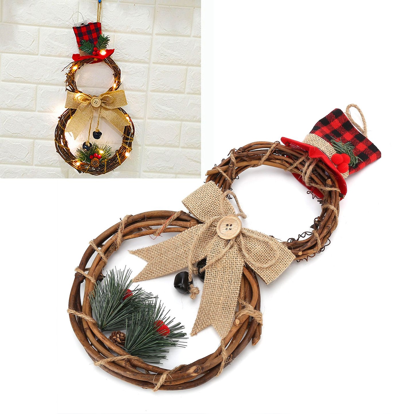 LED Christmas Snowman Wreath Christmas Door Decoration with Light for Home Decorations