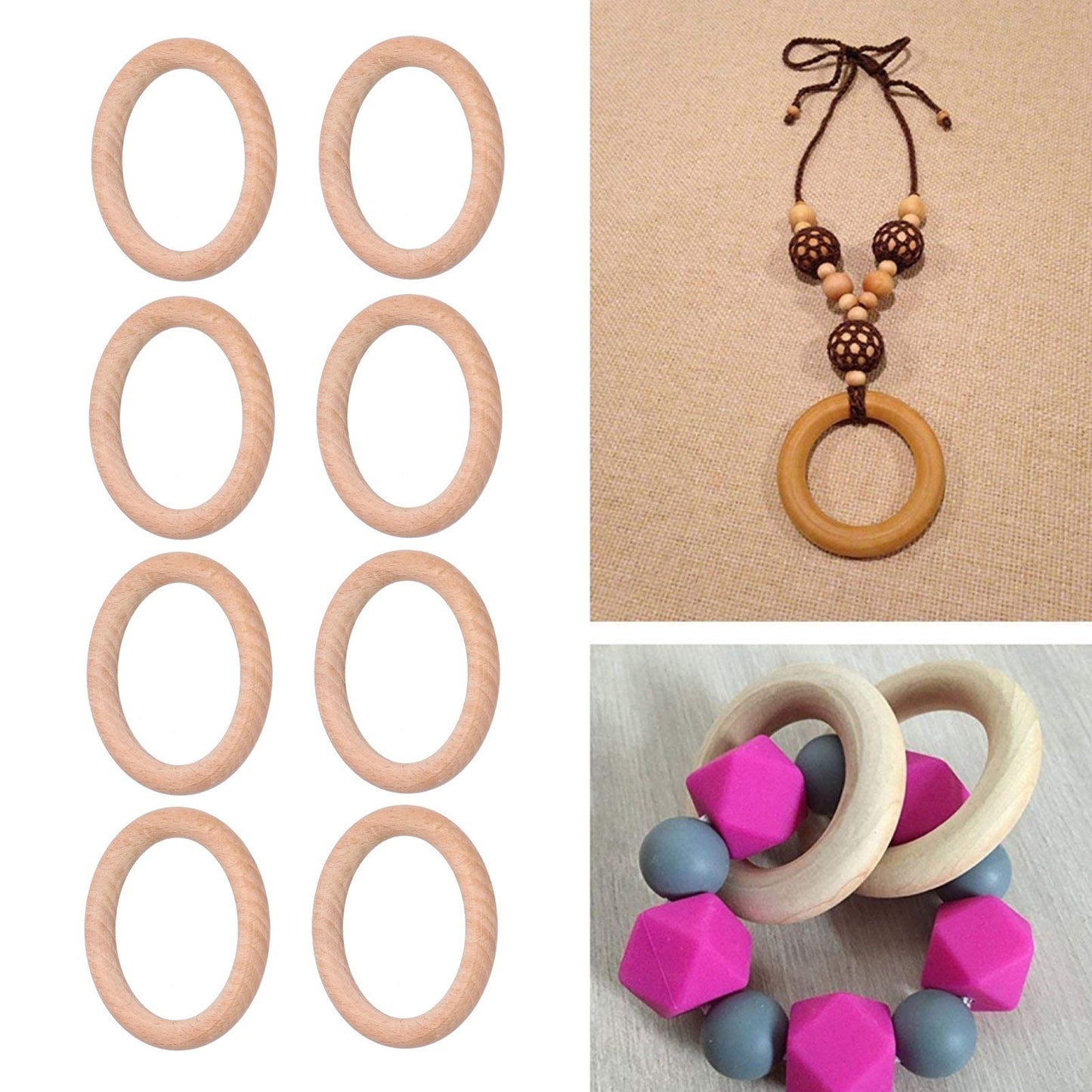 10pcs Wooden Rings Unfinished DIY Natural Wood Circles for Craft Jewelry Making Baby Teething6cm