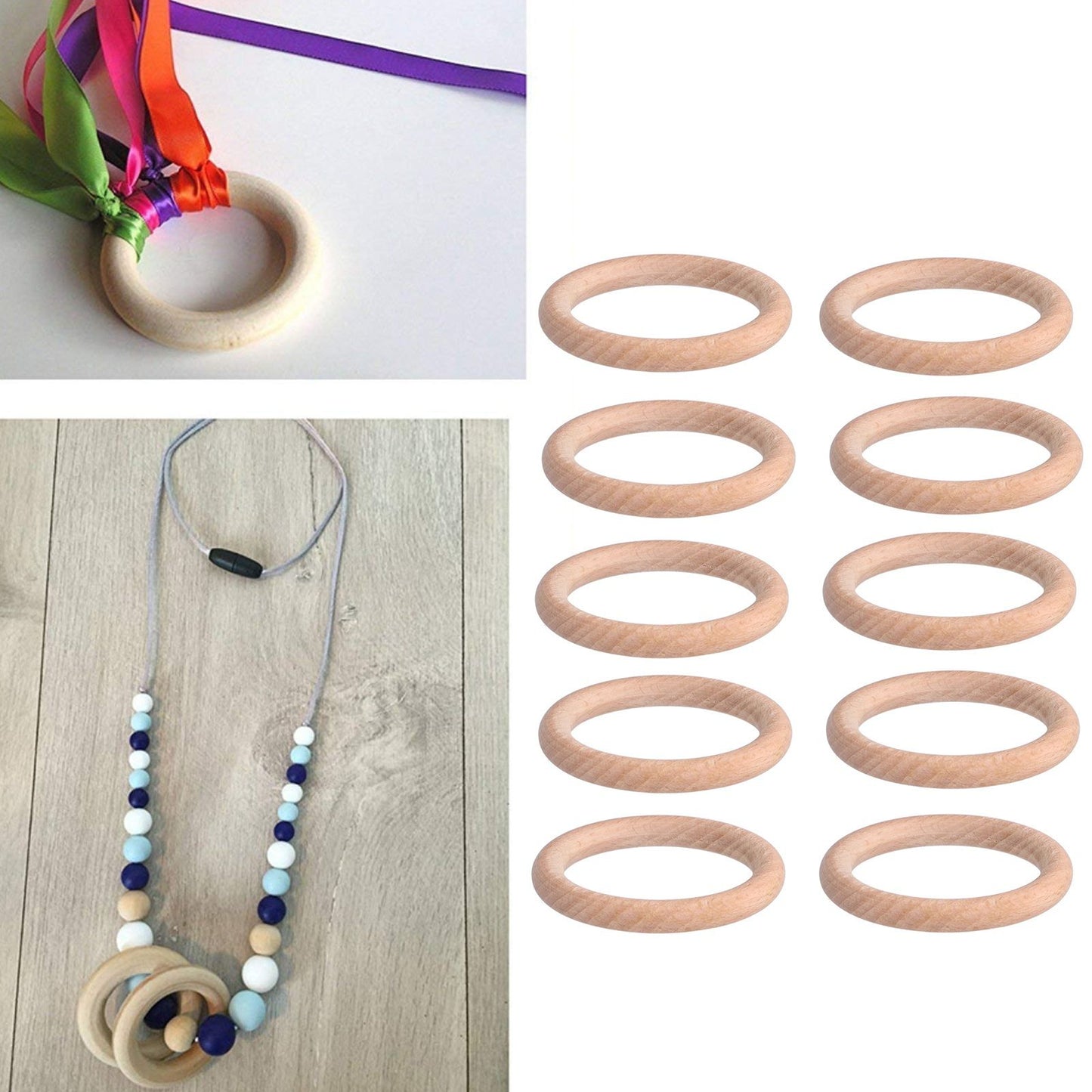 10pcs Wooden Rings Unfinished DIY Natural Wood Circles for Craft Jewelry Making Baby Teething7cm
