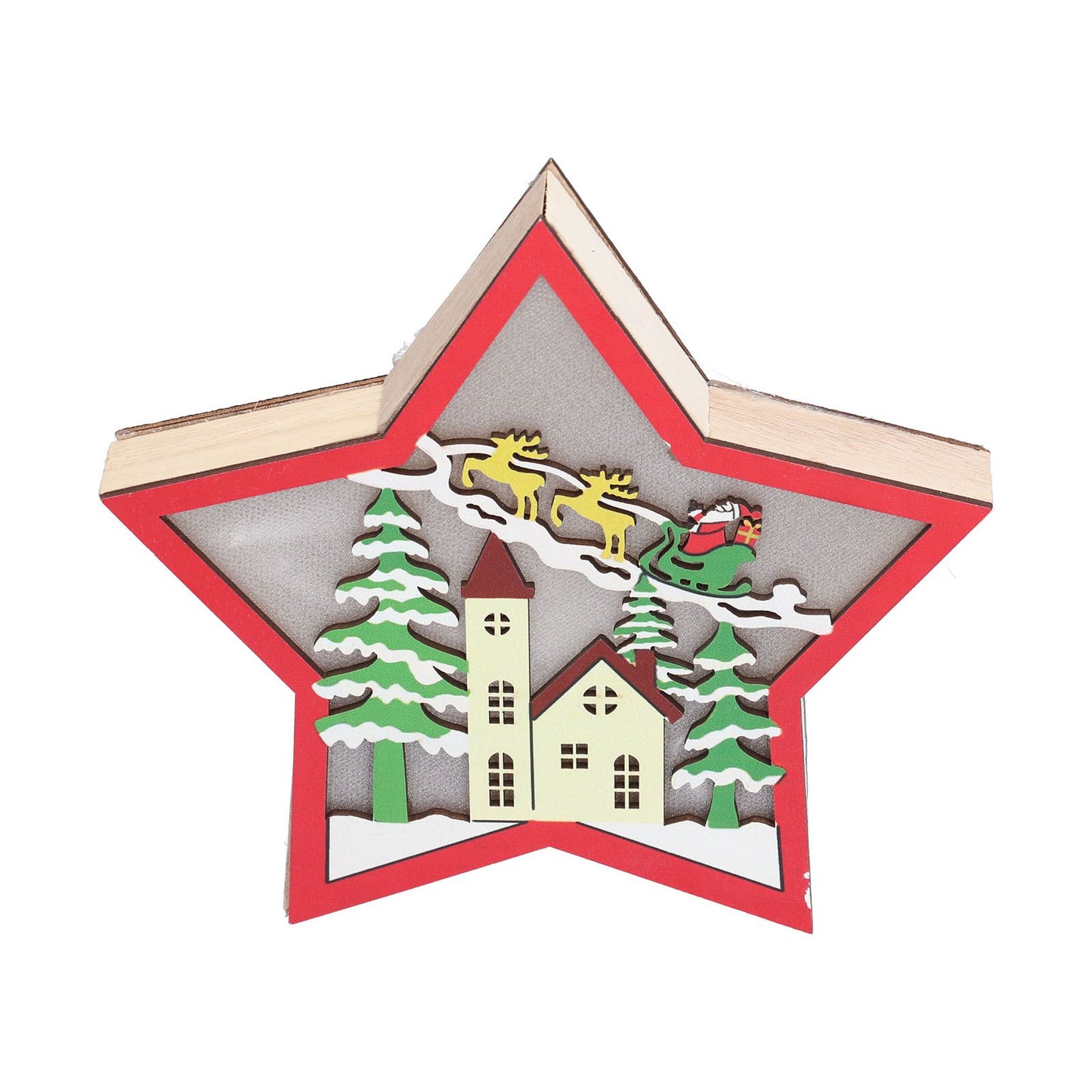 Wooden Star Shaped Ornament Christmas Decoration Ornaments Crafts with LED Light for Dining Table