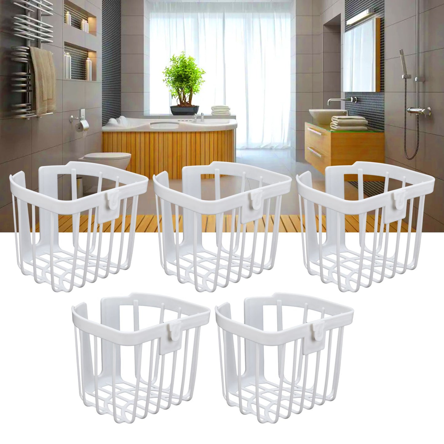 5pcs Hollow Tissue Box Holder Wall Mounted Adhesive Hanging Tissue Roll for Bathroom KitchenWhite