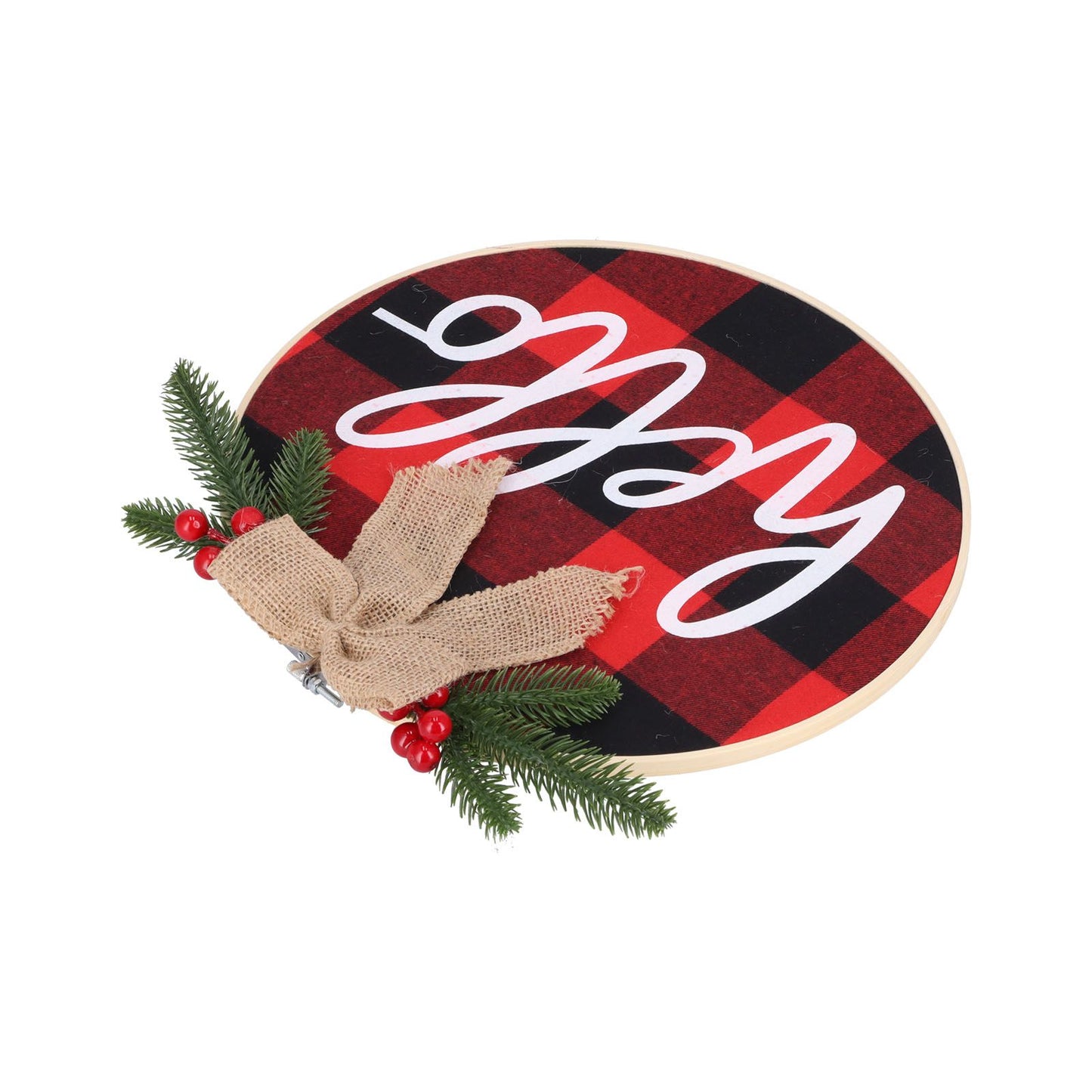 Hello Sign for Front Door Check Plaid Linen Round Front Door Wreaths for Christmas Decoration