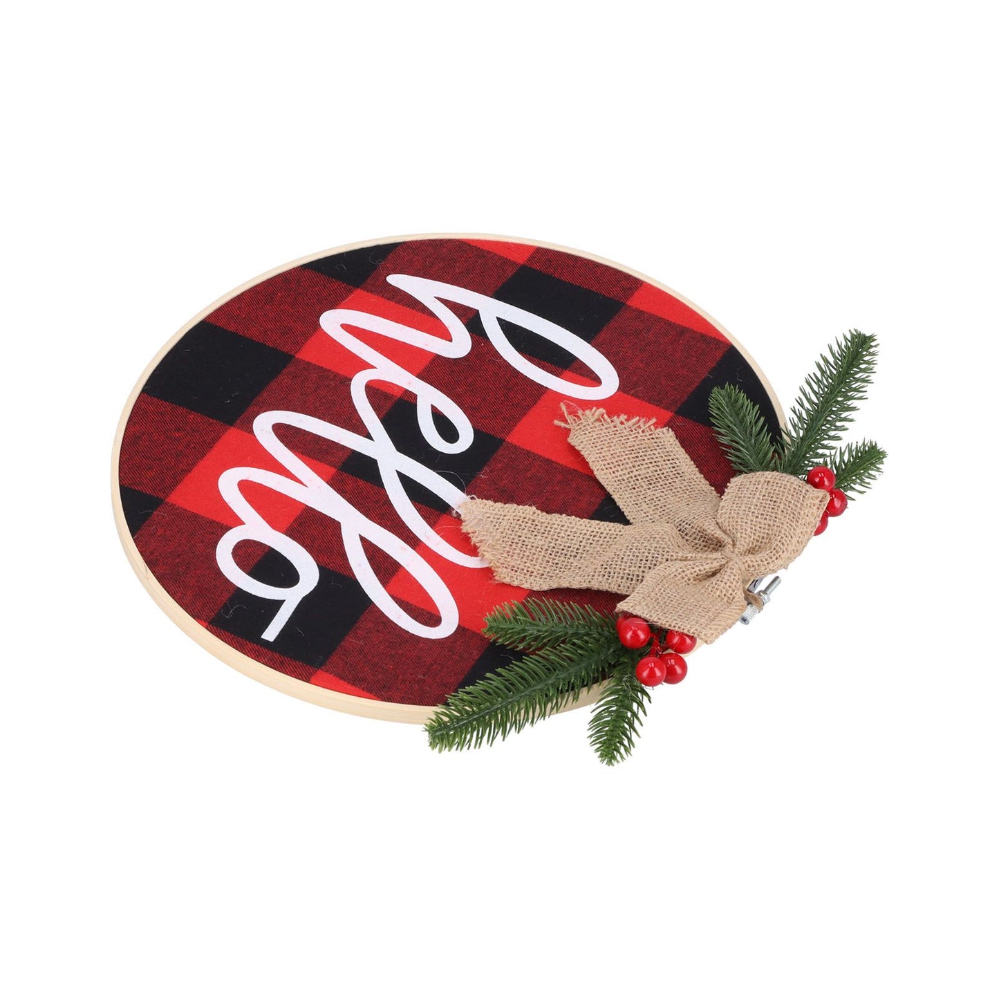Hello Sign for Front Door Check Plaid Linen Round Front Door Wreaths for Christmas Decoration