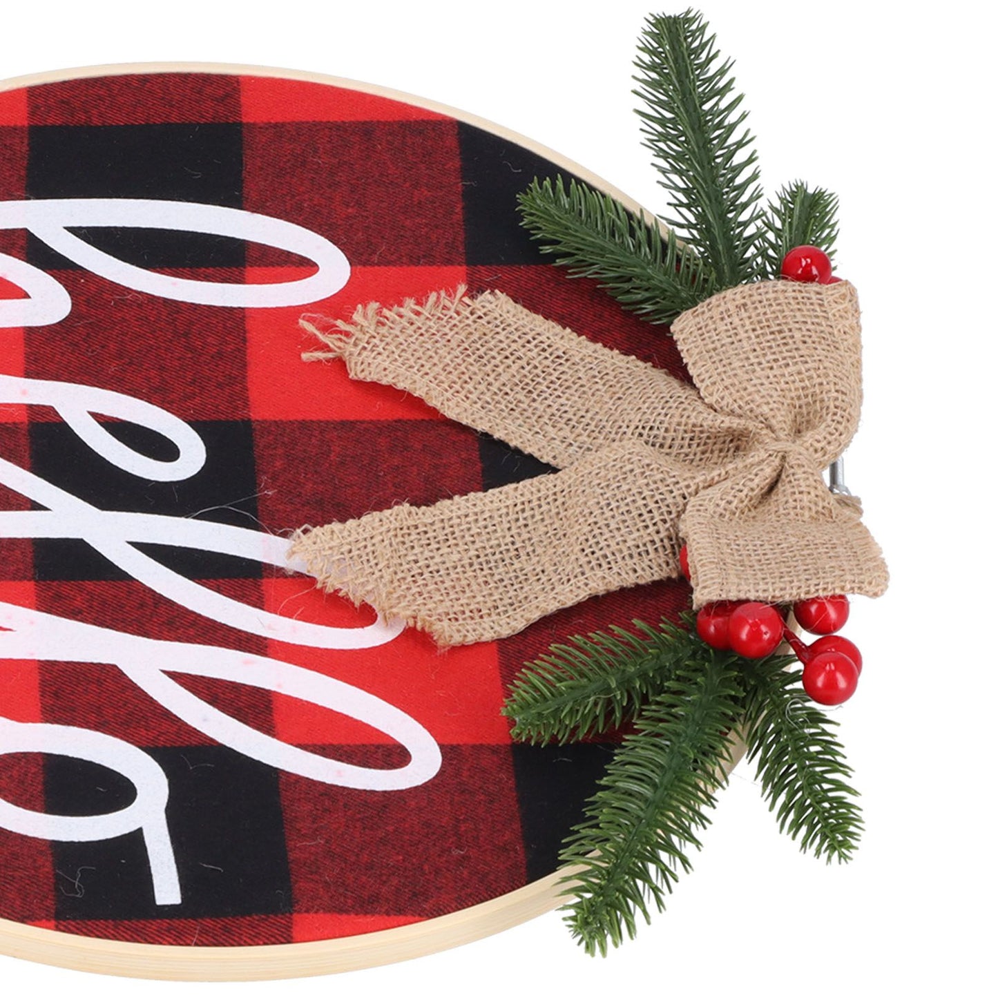 Hello Sign for Front Door Check Plaid Linen Round Front Door Wreaths for Christmas Decoration