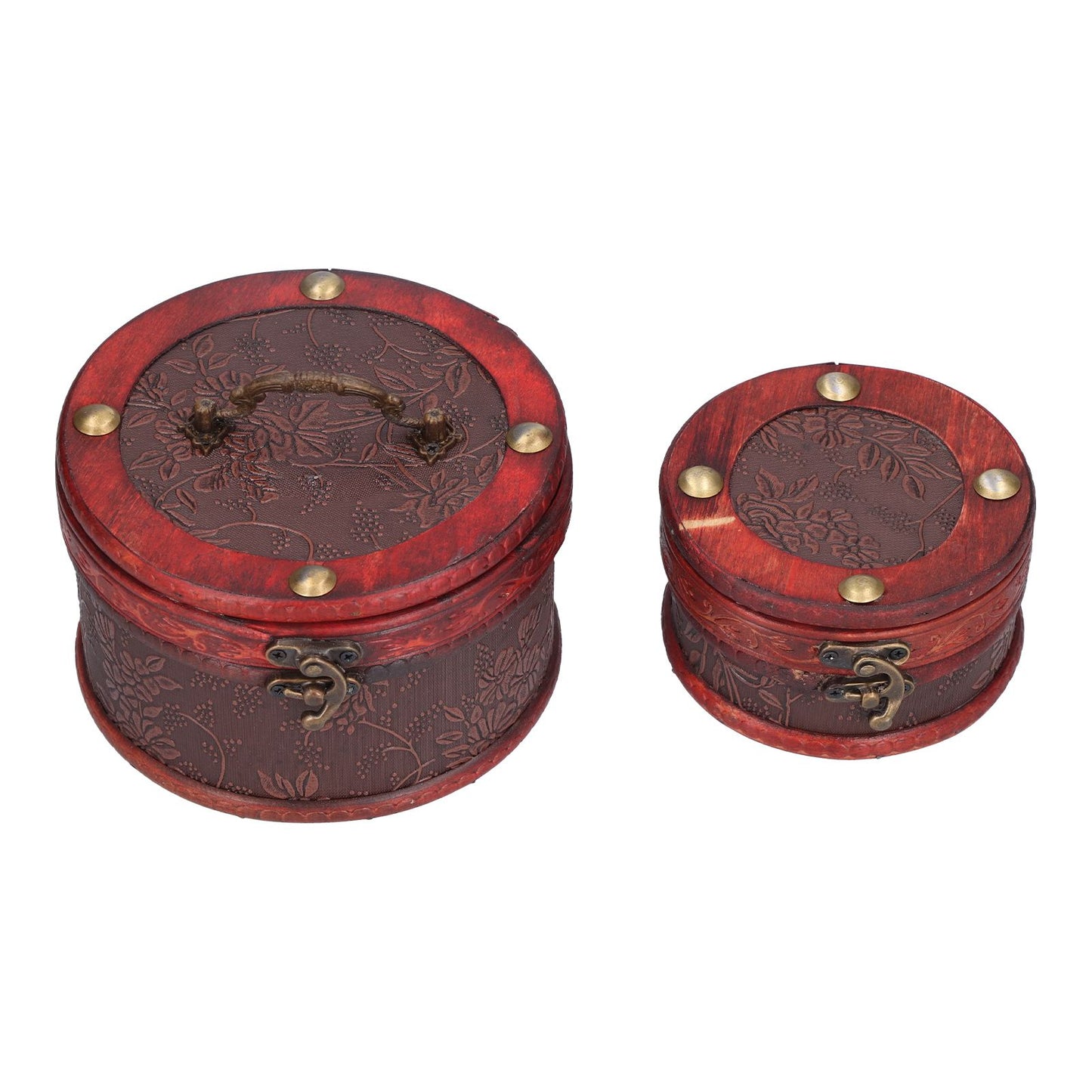 2Pcs Classical Jewelry Box with Buckle Cylinder Shape Antique Storage Case for Necklace Bracelet