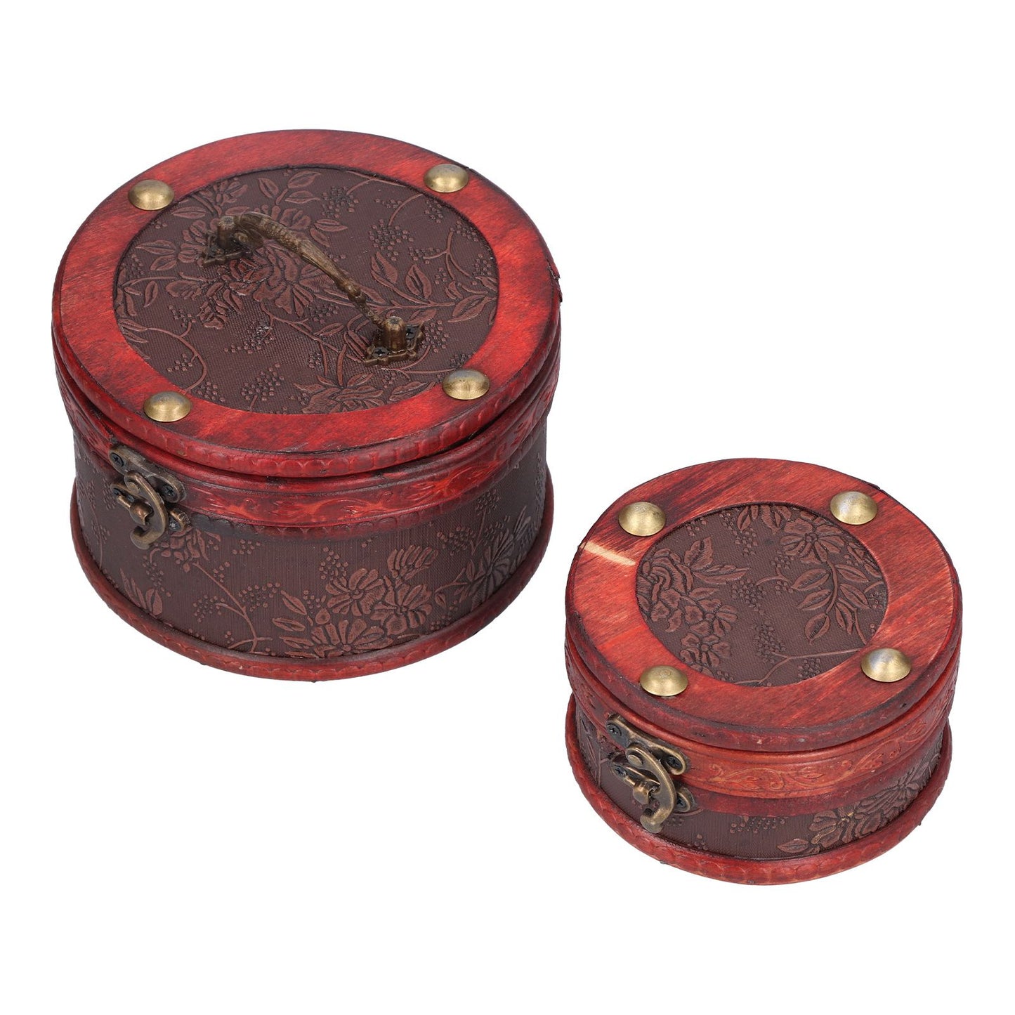 2Pcs Classical Jewelry Box with Buckle Cylinder Shape Antique Storage Case for Necklace Bracelet