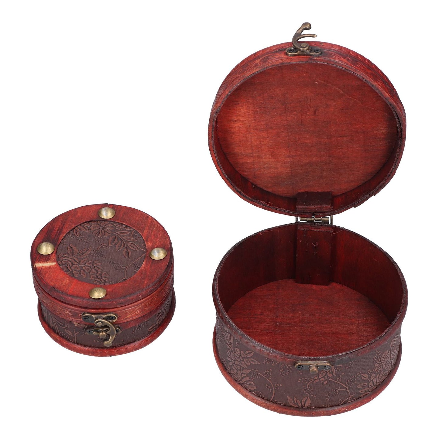 2Pcs Classical Jewelry Box with Buckle Cylinder Shape Antique Storage Case for Necklace Bracelet