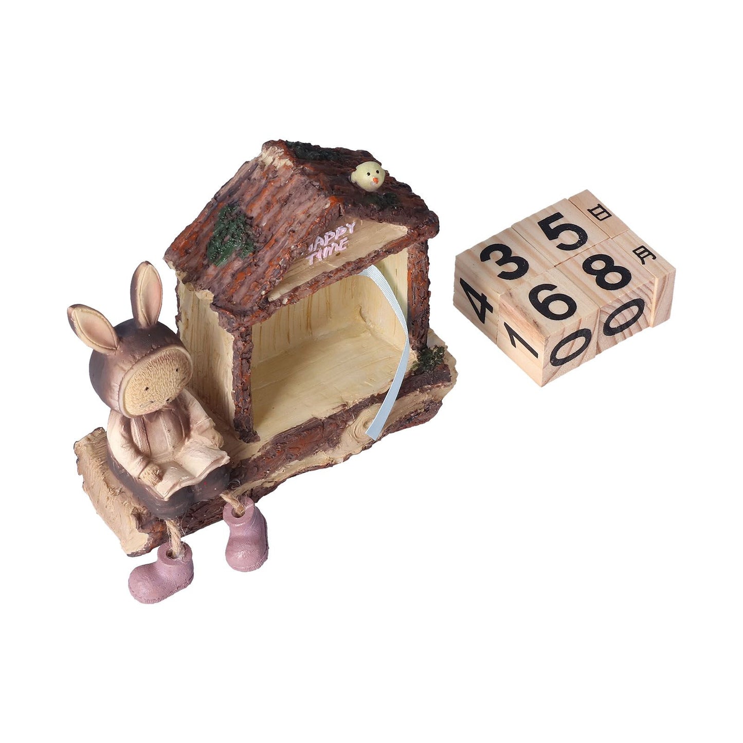 Rabbit House Calendar Cute Cartoon Wooden Block Home Decoration Calendar for Desk Office