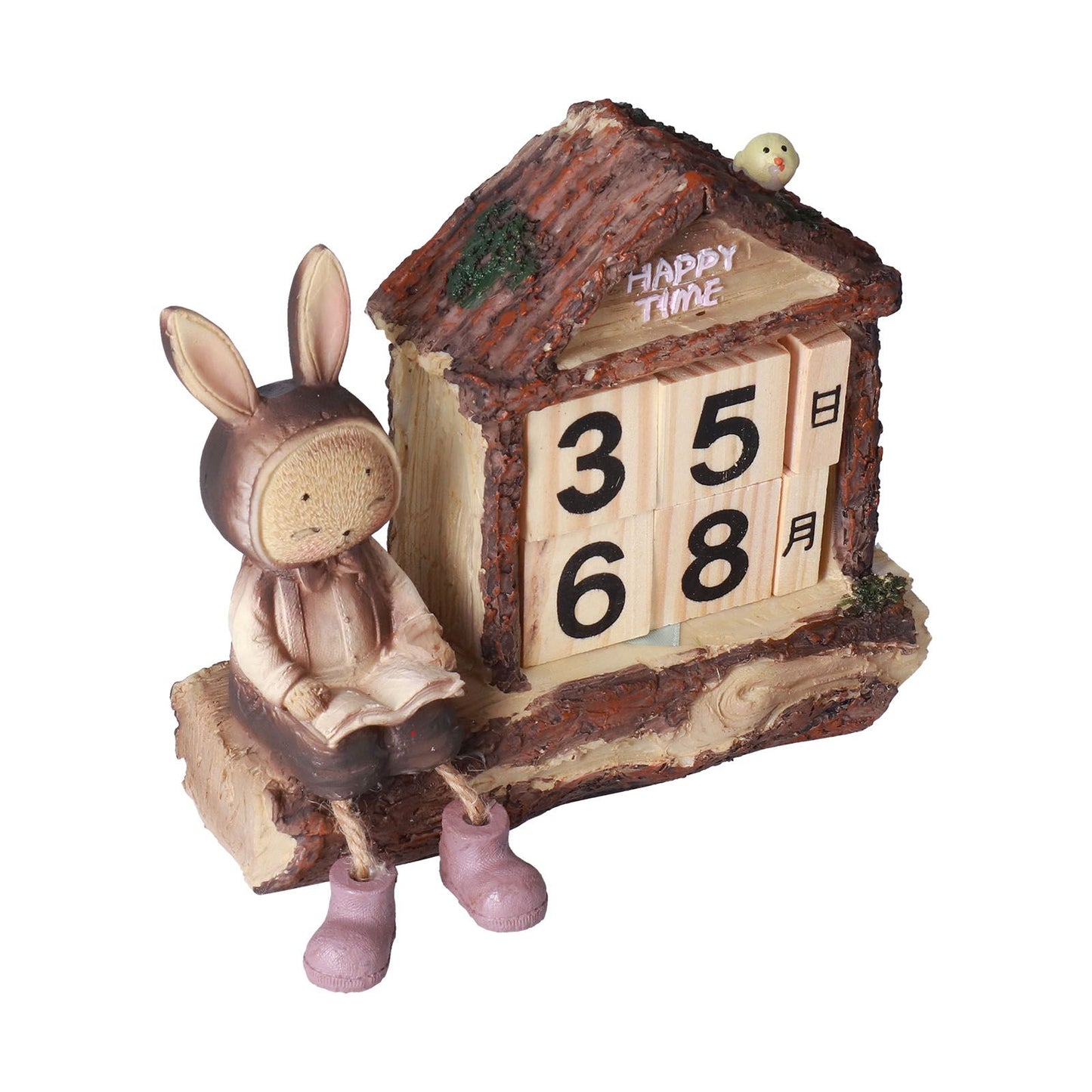 Rabbit House Calendar Cute Cartoon Wooden Block Home Decoration Calendar for Desk Office