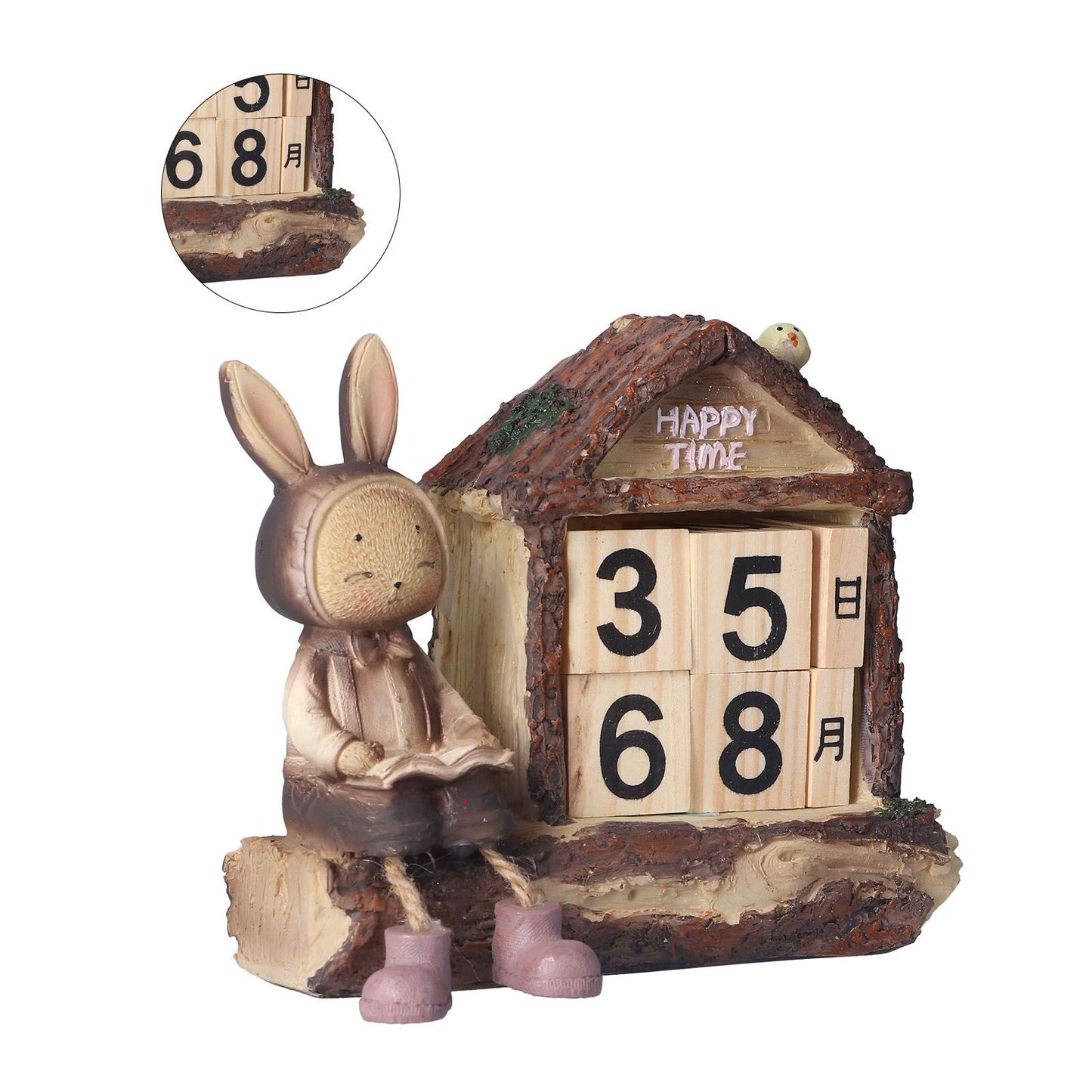 Rabbit House Calendar Cute Cartoon Wooden Block Home Decoration Calendar for Desk Office