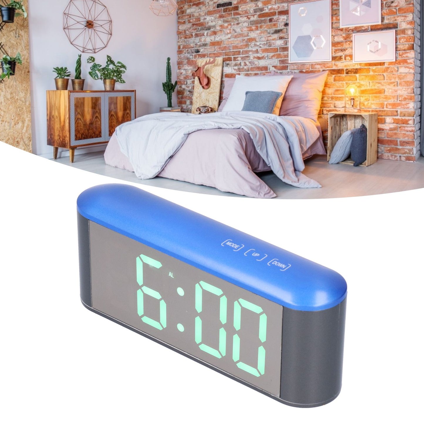 Digital Alarm Clock Stylish Exquisite LED Large Display Electronic Household Desktop ClockGreen