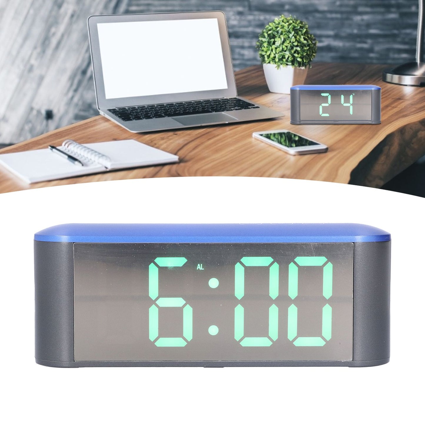 Digital Alarm Clock Stylish Exquisite LED Large Display Electronic Household Desktop ClockGreen