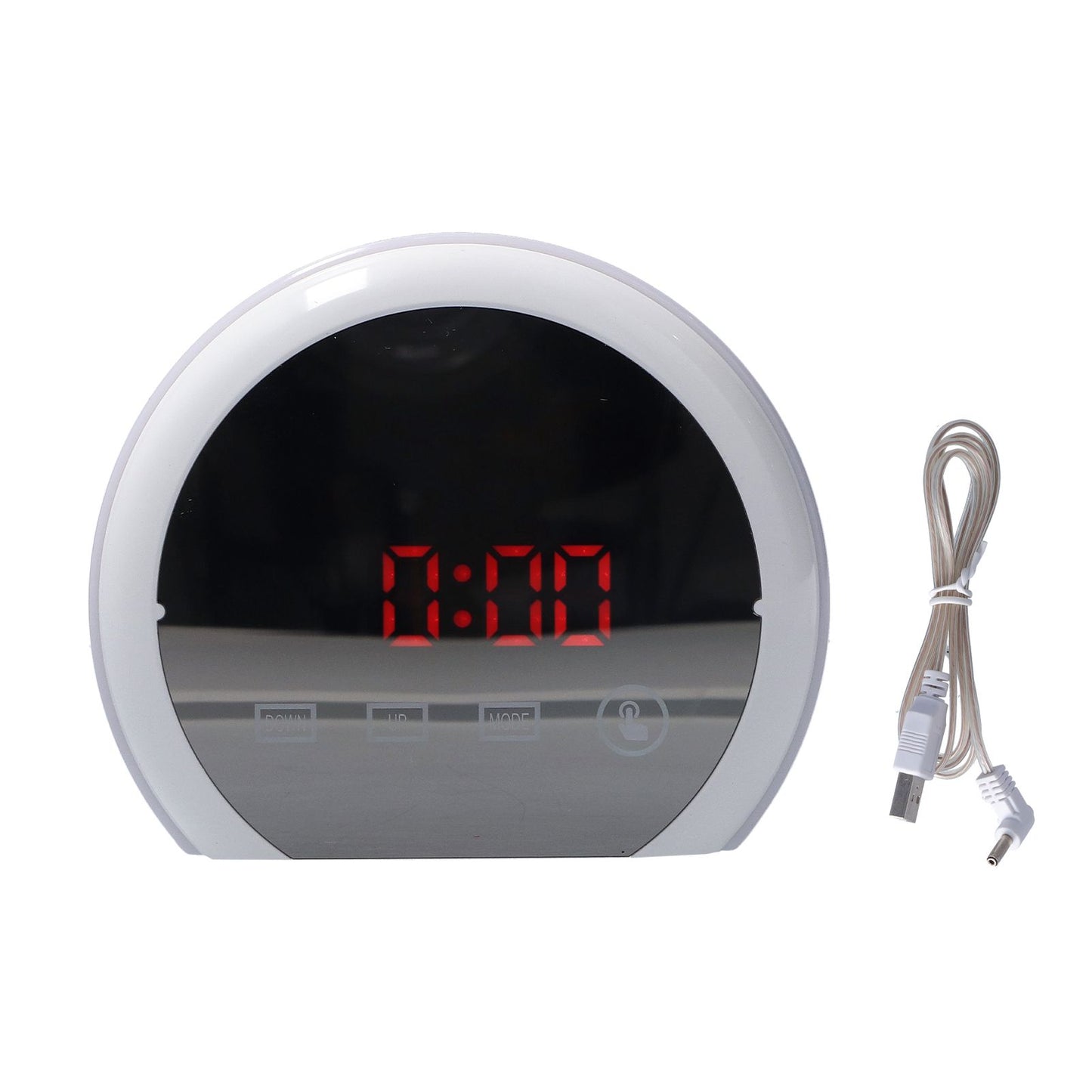 Digital LED Mirror Clock with 7 Color Lighting Snooze Alarm Clock Temperature Date Time DisplayRed Word