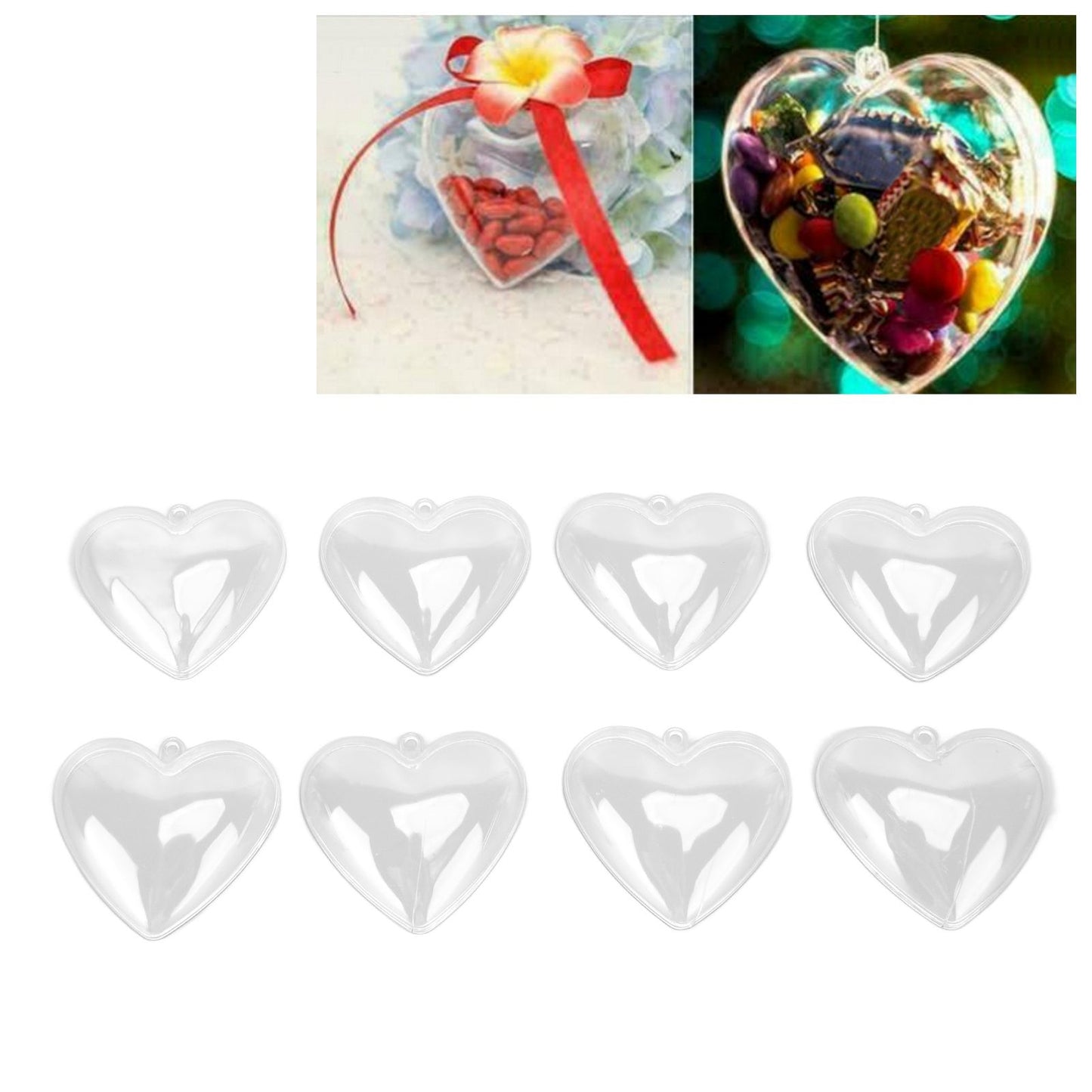 5Pcs Clear Fillable Ball Transparent Heart Shape Plastic Ornaments for DIY Crafts Christmas Tree BirthdayS