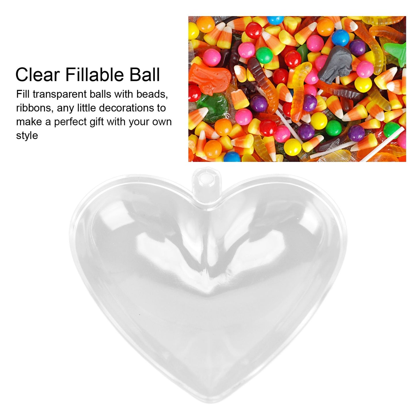 5Pcs Clear Fillable Ball Transparent Heart Shape Plastic Ornaments for DIY Crafts Christmas Tree BirthdayS